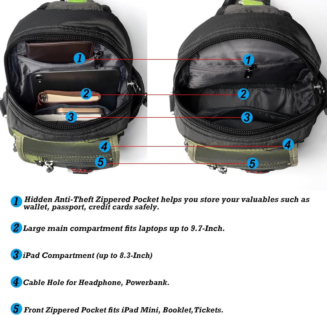 Sling Bag Chest Shoulder Backpack Crossbody Bags for Tablet Laptop Outdoor Hiking Men Women