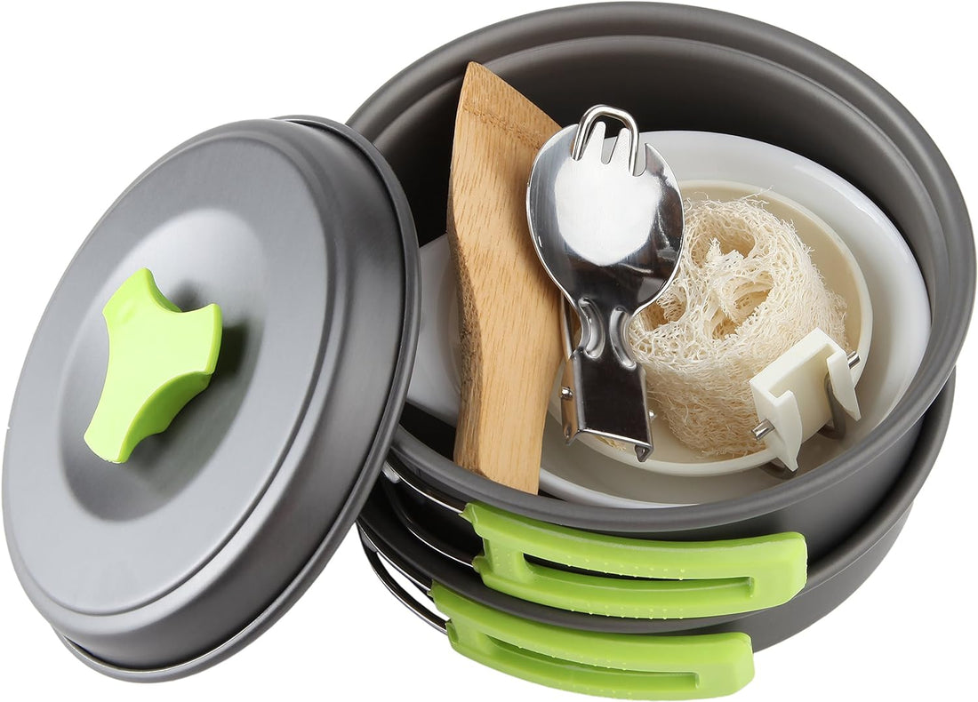 Camping Cookware Mess Kit for Backpacking Gear – Camping Cooking Set - Camping Pots and Pans Set - Backpacking Stove/Portable Stove Compatible - Camp Kitchen Equipment Accessories Pot
