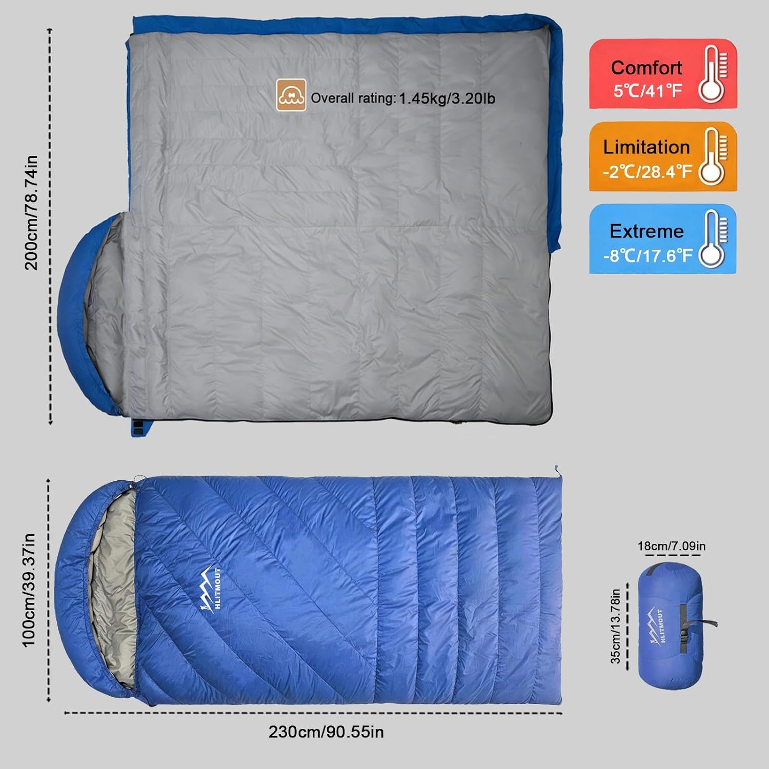 XXL down Sleeping Bag for Adults, 90.55 in X 39.37 in Lightweight Sleeping Bag for Camping,Hiking and Backpacking Outdoor with 680FP Duck Down