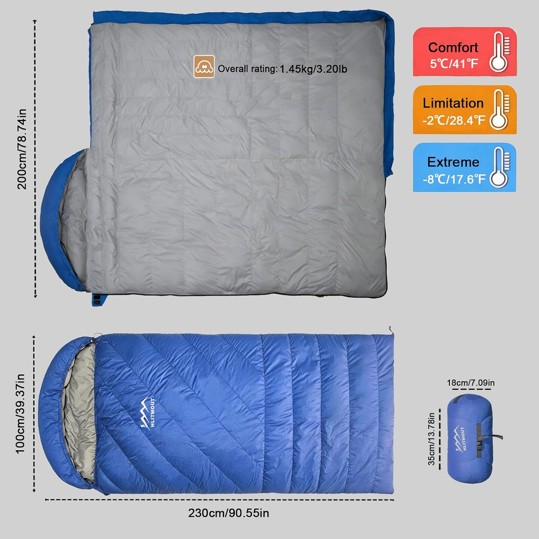 XXL down Sleeping Bag for Adults, 90.55 in X 39.37 in Lightweight Sleeping Bag for Camping,Hiking and Backpacking Outdoor with 680FP Duck Down