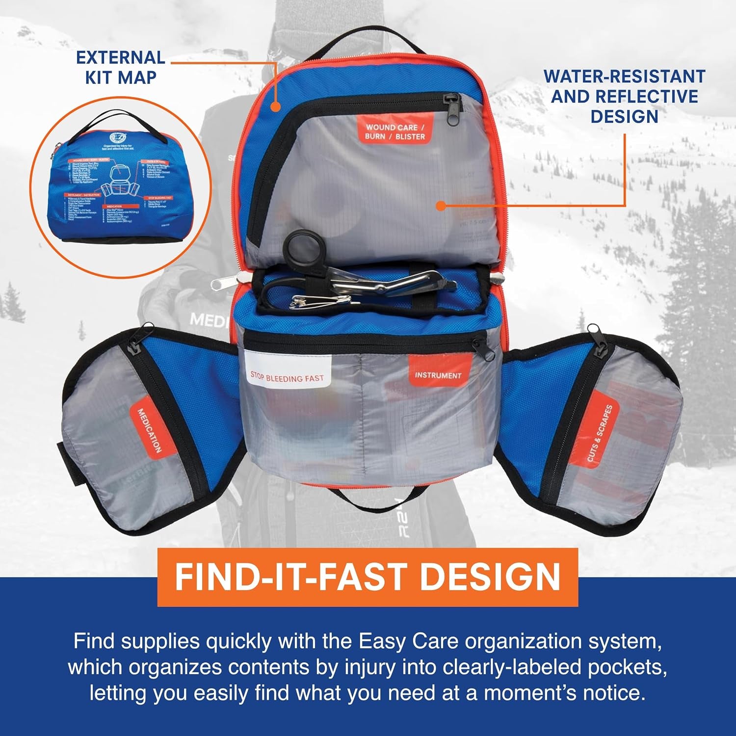 Mountain Series Medical Kit - Explorer - Emergency Medical First Aid Kit - for 4 People for 7 Days - Comes with a Trauma Pad, Medicine, Guide Book & More | Includes Trauma Pad & Elastic Bandage for Severe Bleeding, plus Wilderness First Aid Guide for 7 Da