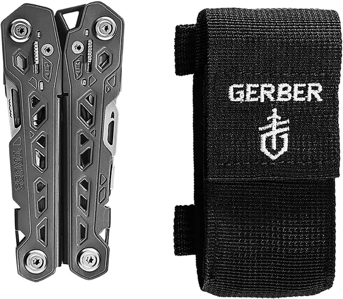 Gear Truss 17-In-1 EDC Needle Nose Pliers Multi Tool - Includes Pocket Knife, Screwdriver, and Bottle Opener Accessories - Gifts for Men, Fishing and Camping Gear - Gray with Standard Sheath