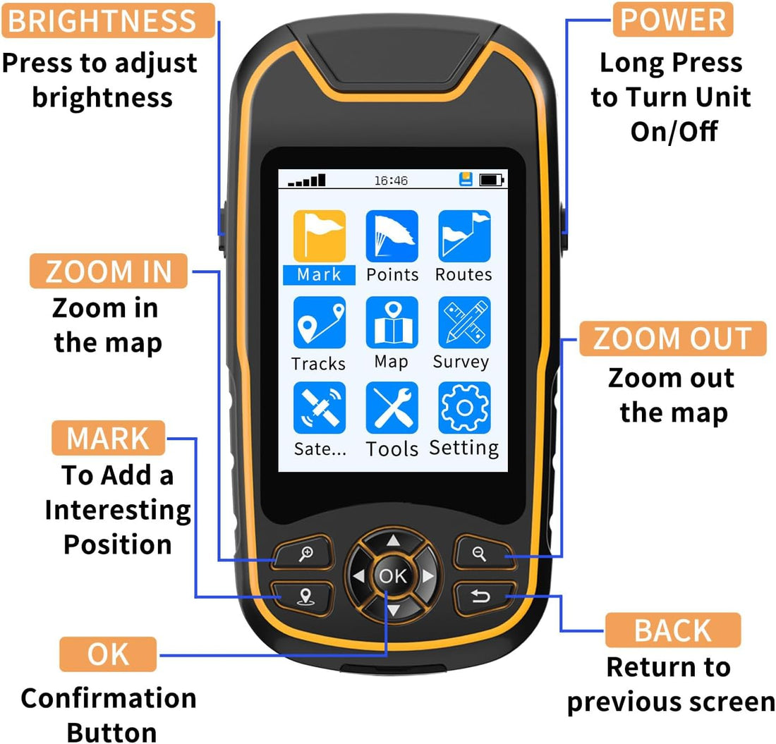 Handheld GPS for Hiking, Rugged and Waterproof Handheld GPS Navigator, 3.2" Sunlight Readable Screen, Compact Satellite Handheld GPS with USA Topo Map, Multi-Gnss Support, Extra Battery Life