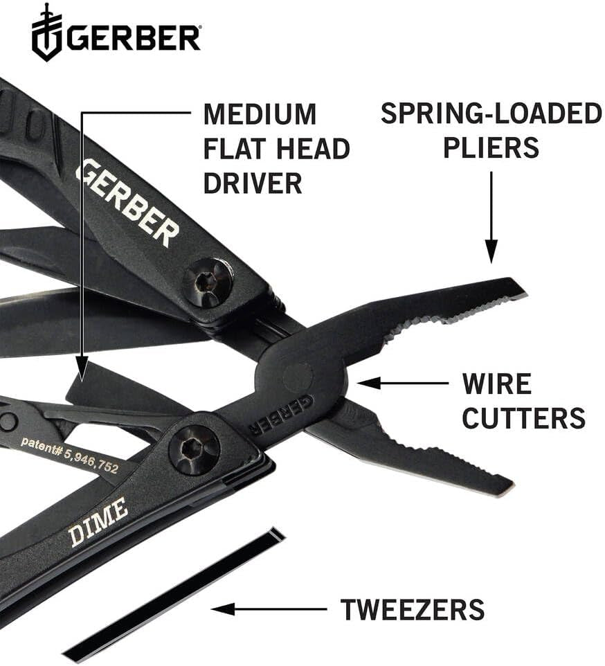 Dime 12-In-1 Mini Multitool Pliers, Pocket Knife,Bottle Opener,Black