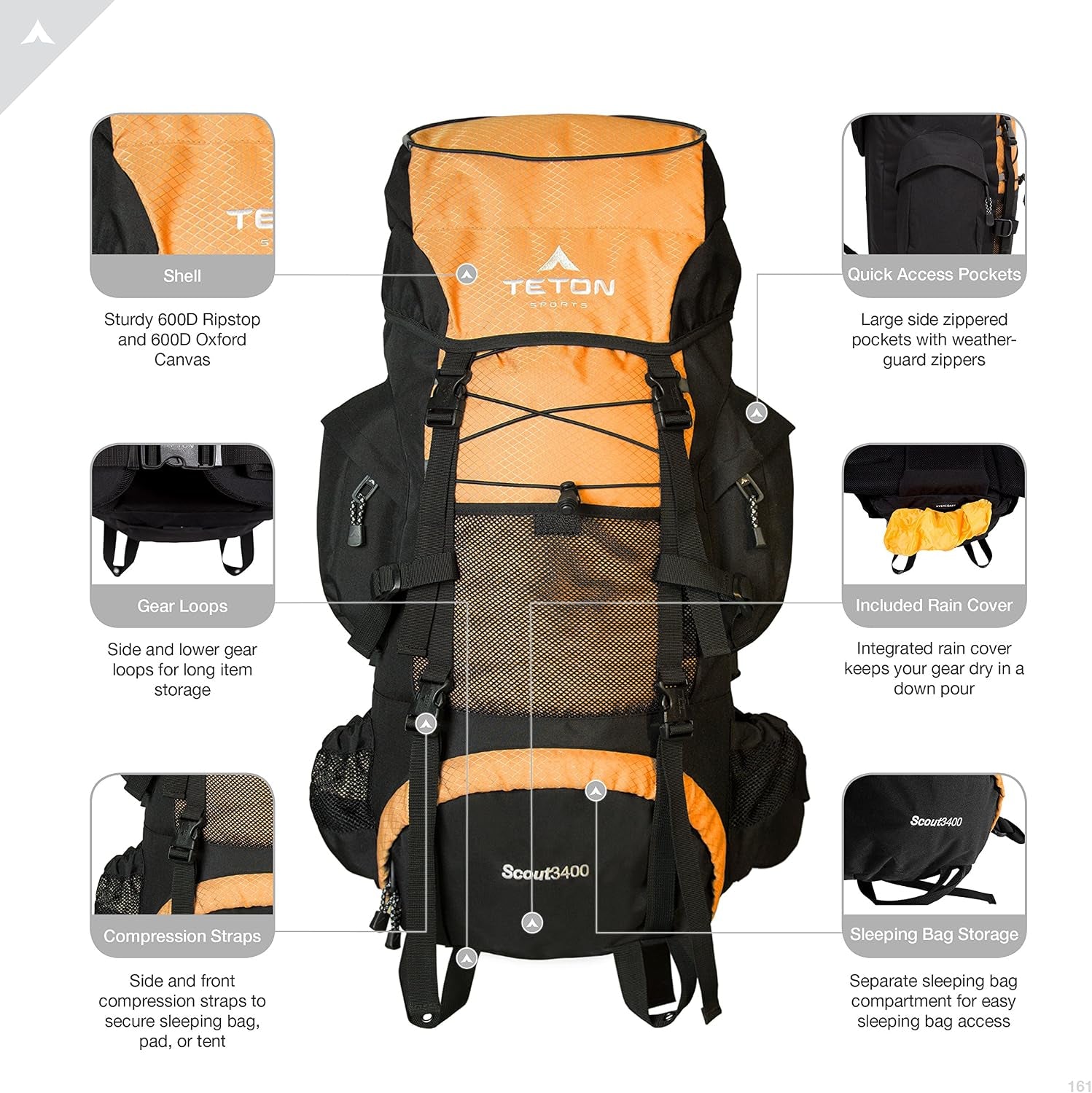 TETON 55L Scout Internal Frame Backpack for Hiking, Camping, Backpacking, Rain Cover Included