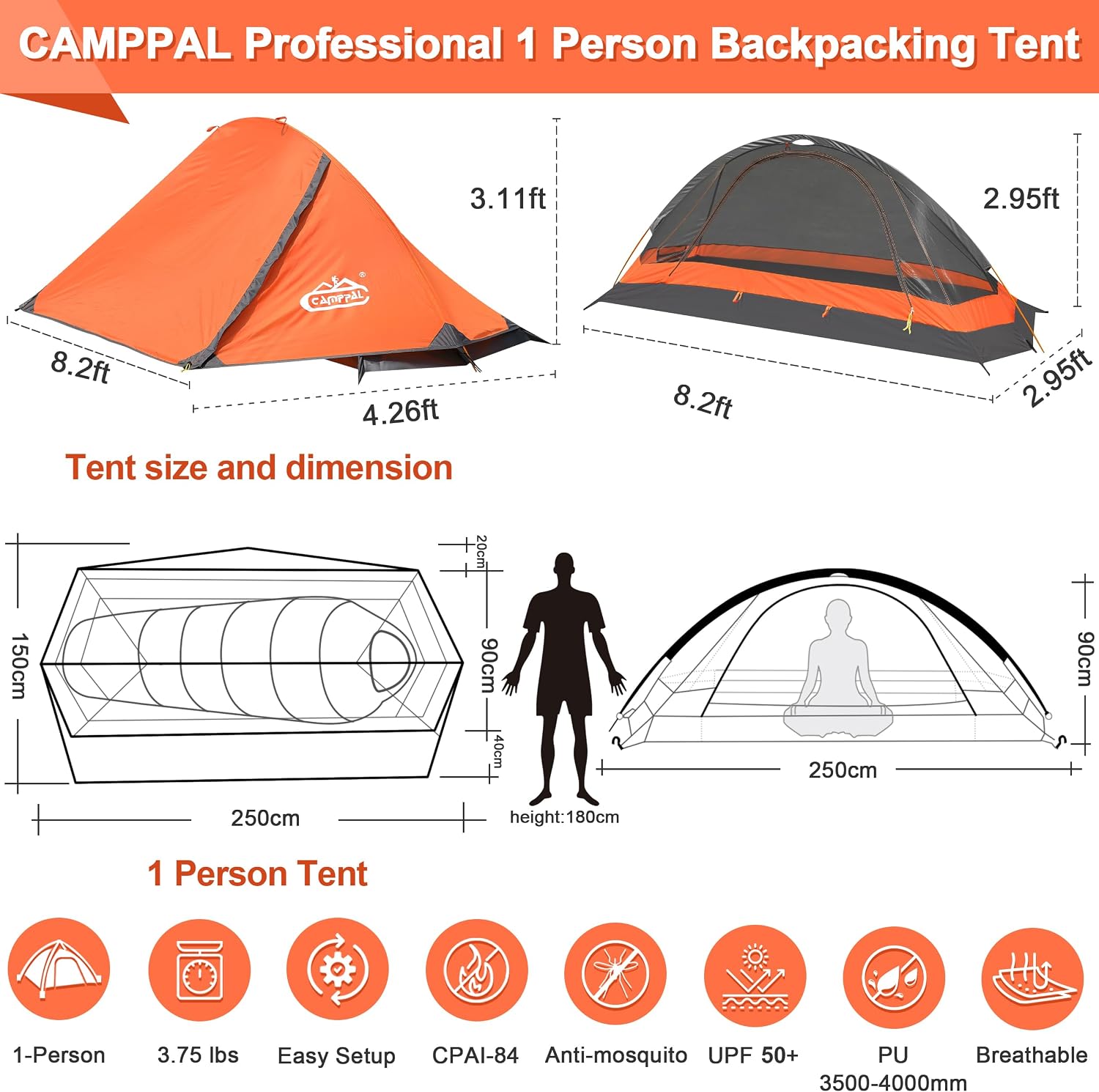 Ultimate 1-Person Camping Tent: Lightweight, Waterproof, and Windproof for All Seasons - Perfect for Hiking and Backpacking Adventures
