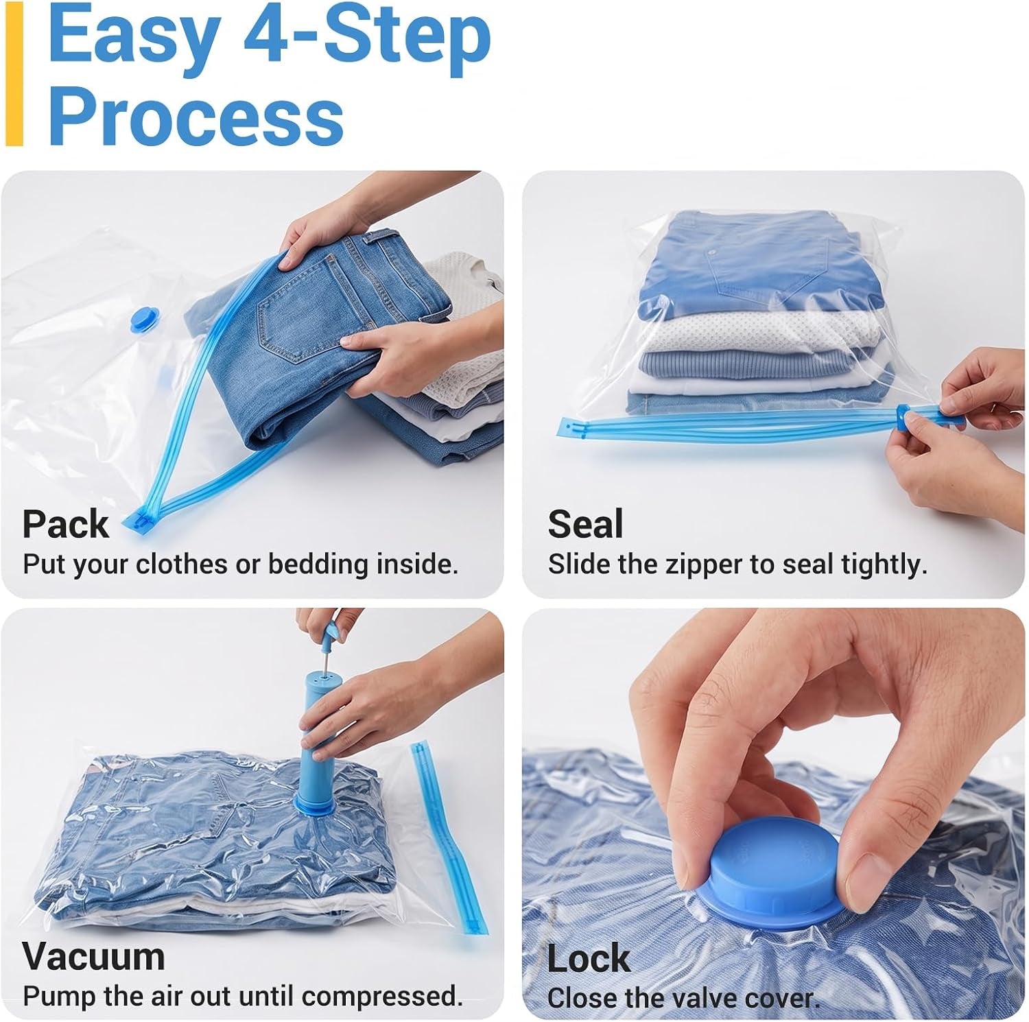 80% Space Saver Vacuum Storage Bags with Hand Pump, 20 Combo | Plastic Packaging Bags, Vacuum Seal Bags for Clothing, Travel Lugggage, Blankets, Comforters