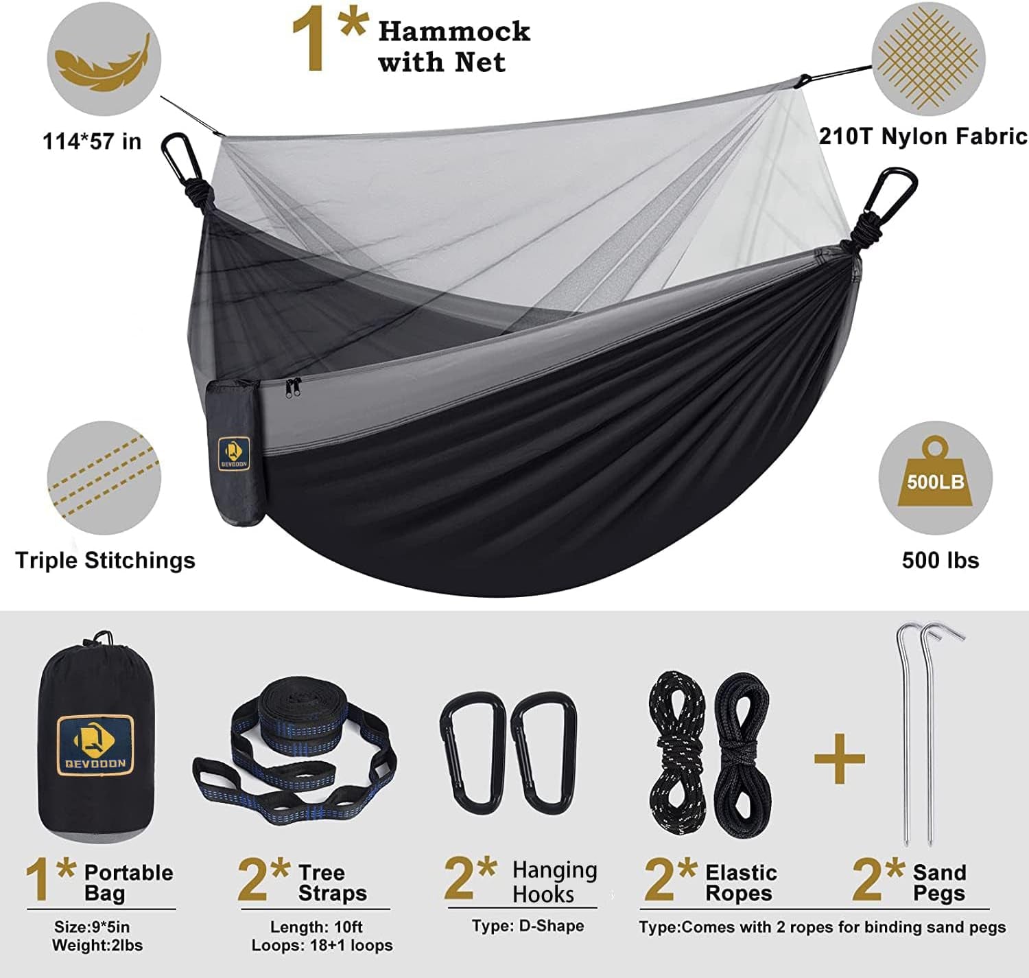 Camping Hammock with Net,Portable Lightweight Double Hammocks with Tree Straps and Solid D-Shape Hanging Hooks,Parachute Nylon Hammock for Backpacking Beach Backyard Patio Hiking