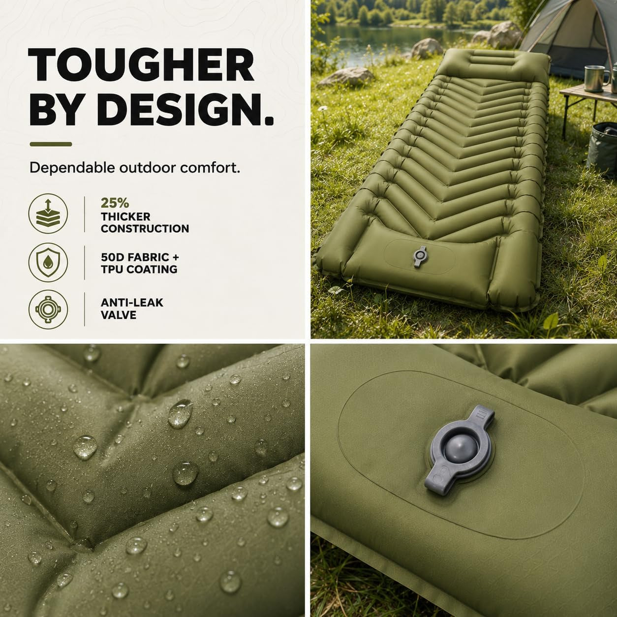 Sleeping Pad for Camping, Camping Mattress - Bed for Outdoors Built-In Foot Pump Air Mattress for Backpacking Leak-Resistant Inflatable Travel Mat Compact Ultralight Single & Double