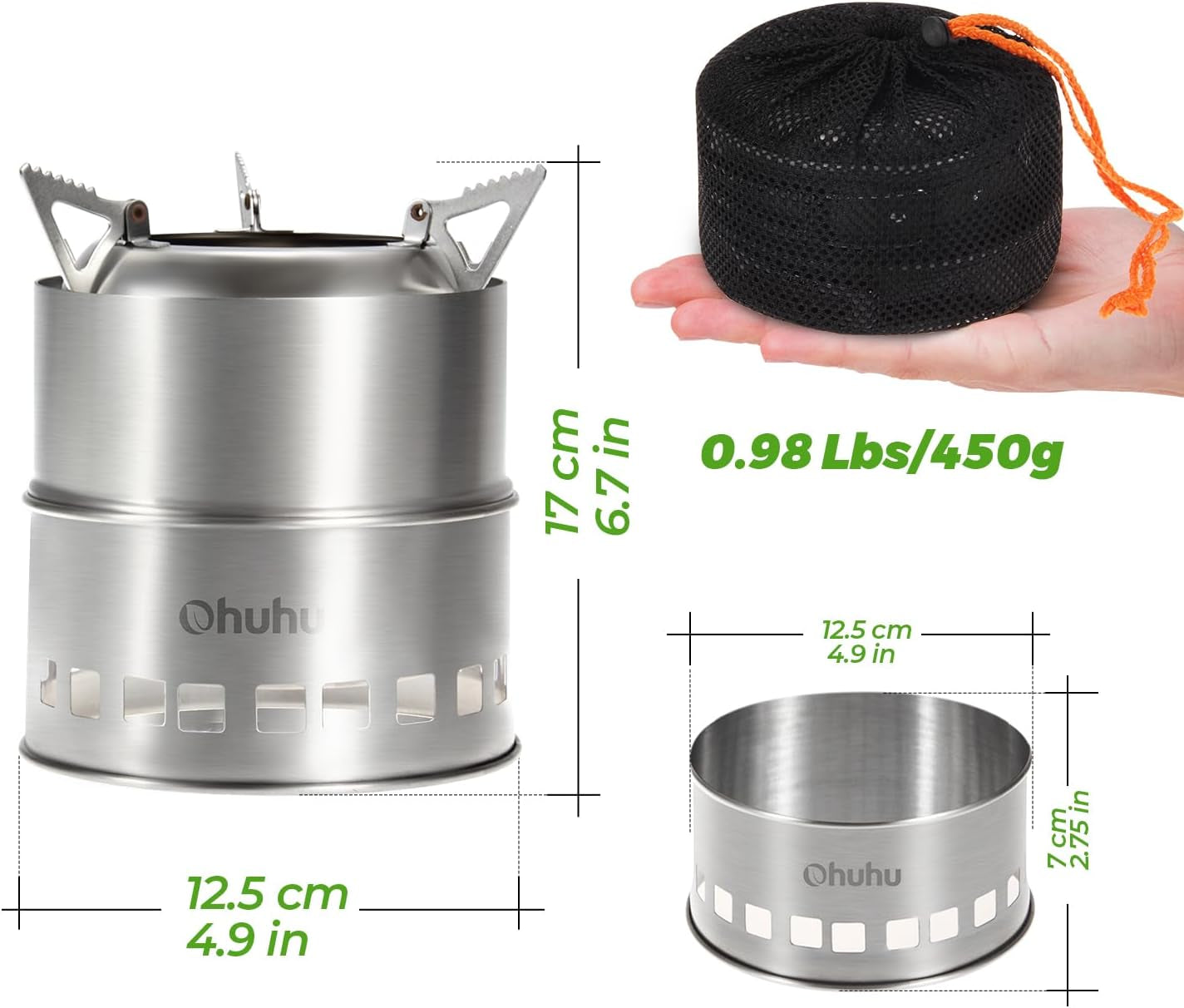 Camping Stove,  Camp Stove Wood Burning Stove Stainless Steel Stoves Mini Portable Stove for Camping Picnic BBQ Backpacking Hiking Survival Emergency Cooking Outdoor with Grill Grid Carry Bag | Hlein Stove Wood Burning Stove Stainless Steel with Carry Bag for BBQ Picnic Hiking Travel Survival Equipment