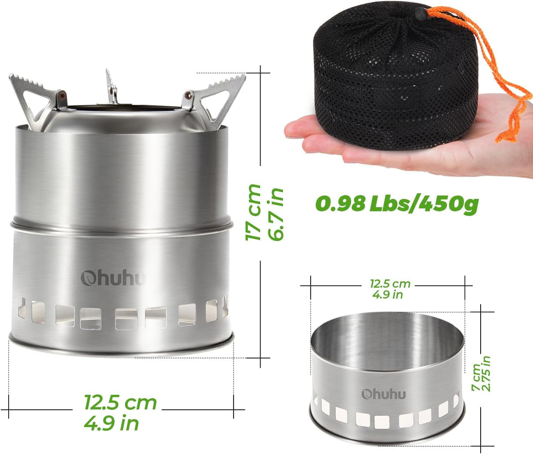 Camping Stove,  Camp Stove Wood Burning Stove Stainless Steel Stoves Mini Portable Stove for Camping Picnic BBQ Backpacking Hiking Survival Emergency Cooking Outdoor with Grill Grid Carry Bag | Hlein Stove Wood Burning Stove Stainless Steel with Carry Bag for BBQ Picnic Hiking Travel Survival Equipment