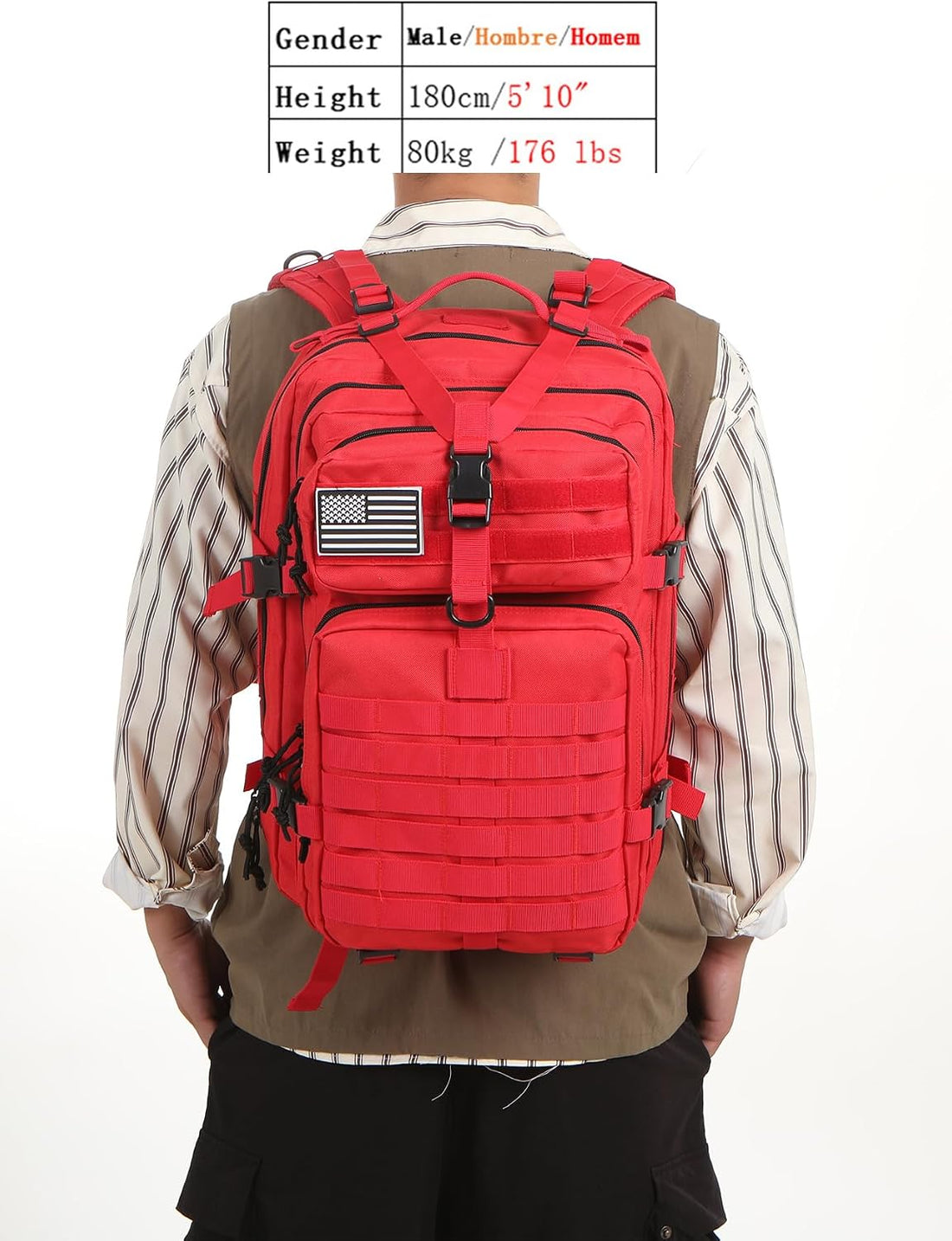 50L Sturdy Nylon Waterproof Fishing Hunting Backpack Outdoor Military Rucksacks Tactical Sports Camping Hiking (Red)