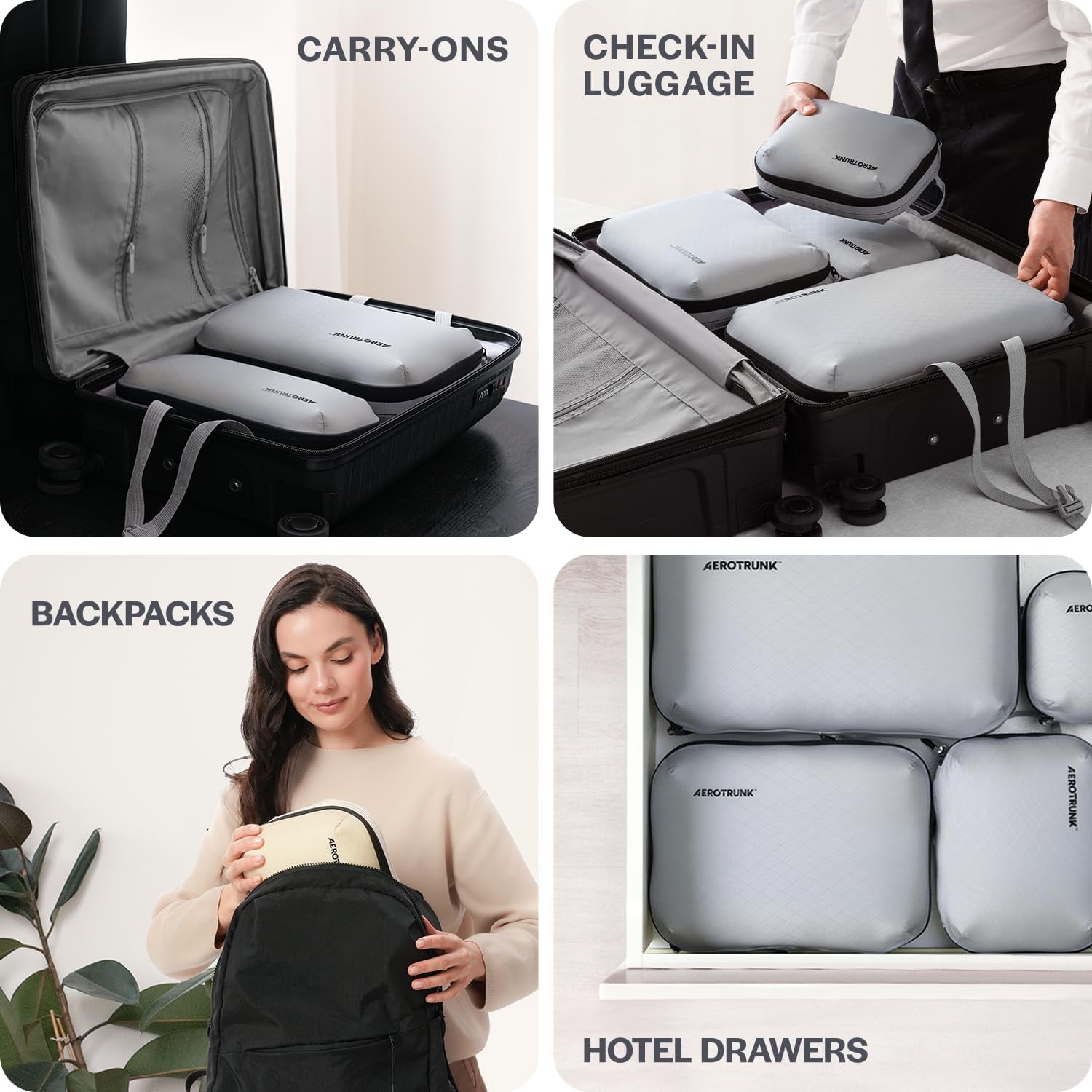 Ultralight Compression Packing Cubes for Travel, 6-Pack, Light Grey