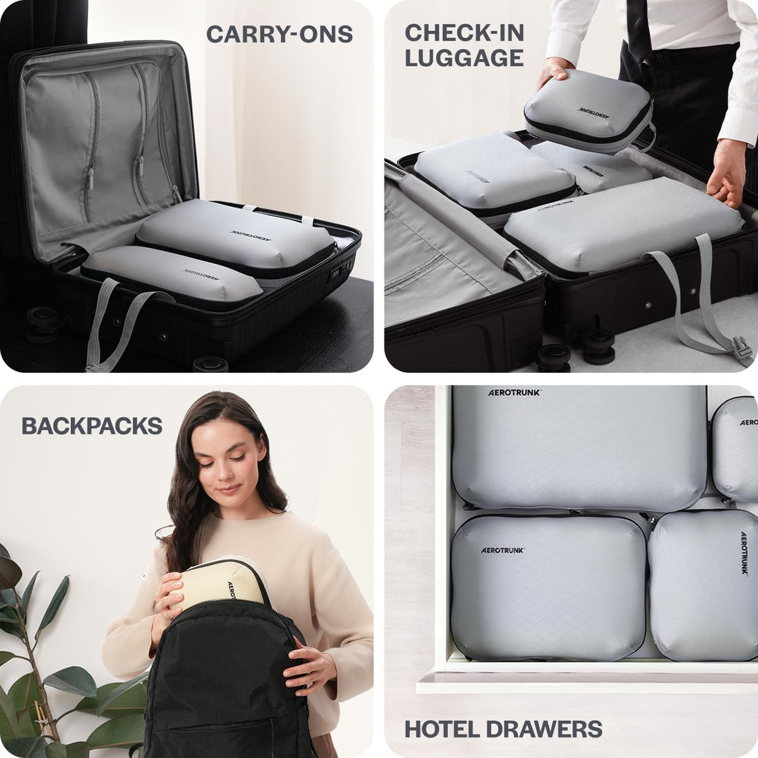 Ultralight Compression Packing Cubes for Travel, 6-Pack, Light Grey