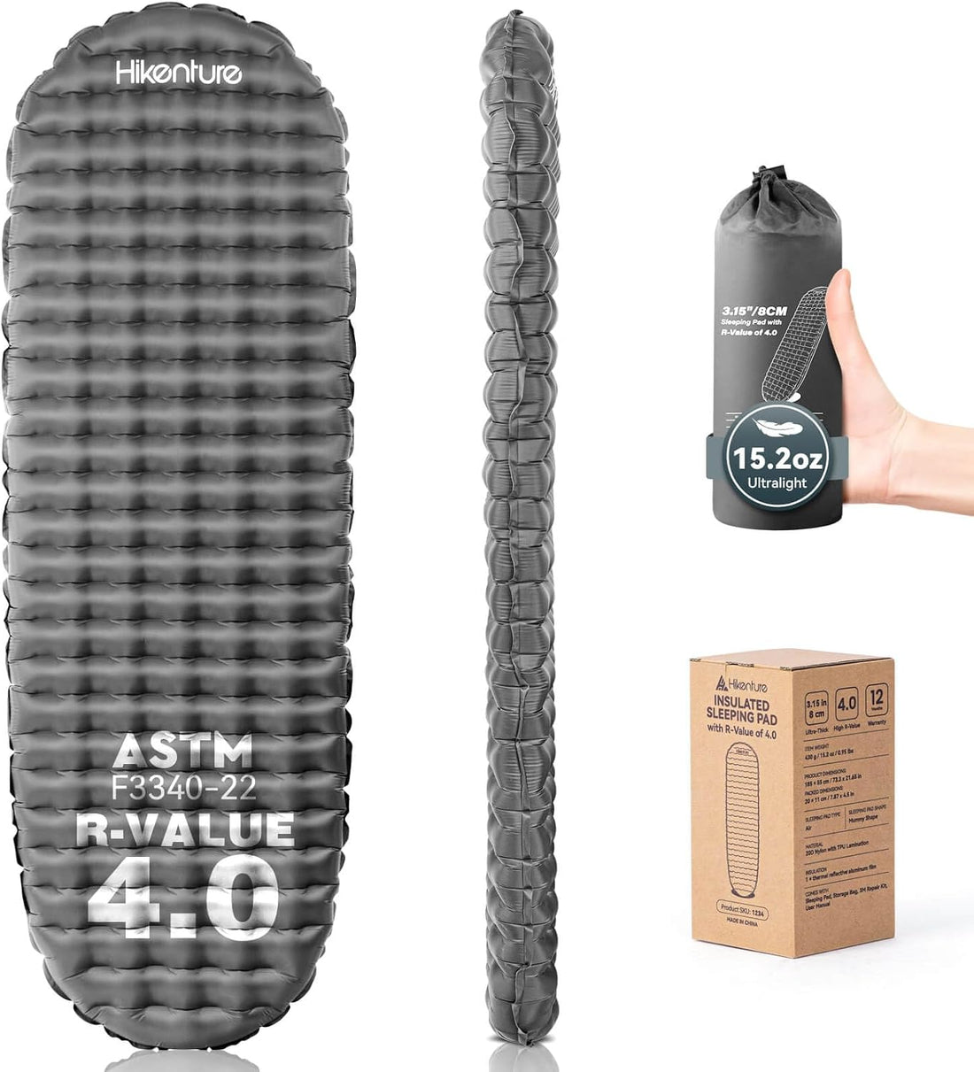 R4 Backpacking Sleeping Pad, Ultralight Camping Mattress | R4 Warmth,15Oz Ultralight,3 Inch Body Support,20D Nylon,4-Seasons Insulation,For Ultralight Backpacking & Camping