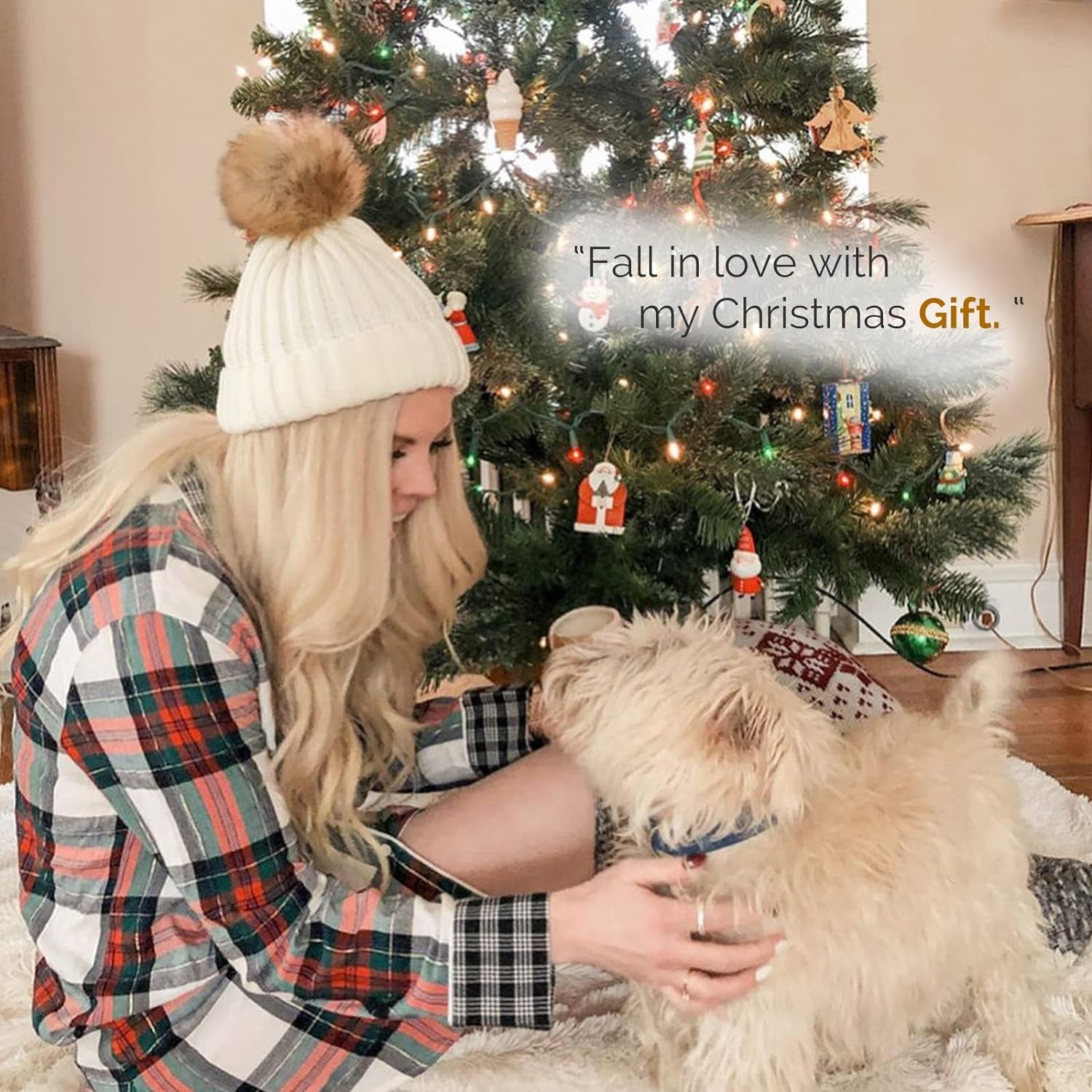 Womens Winter Knitted Beanie Hat with Faux Fur Pom Warm Knit Skull Cap Beanie for Women