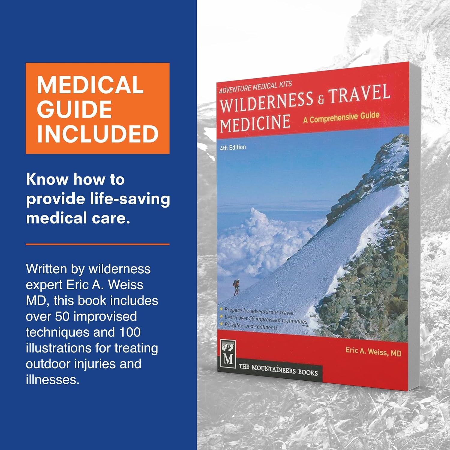 Mountain Series Medical Kit - Explorer - Emergency Medical First Aid Kit - for 4 People for 7 Days - Comes with a Trauma Pad, Medicine, Guide Book & More | Includes Trauma Pad & Elastic Bandage for Severe Bleeding, plus Wilderness First Aid Guide for 7 Da