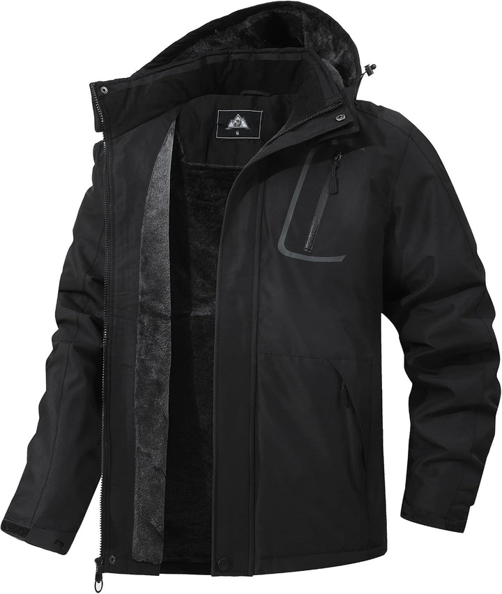 Men'S Mountain Winter Coat | Warm Fleece Ski Snow Jacket Waterproof Raincoat with Hood