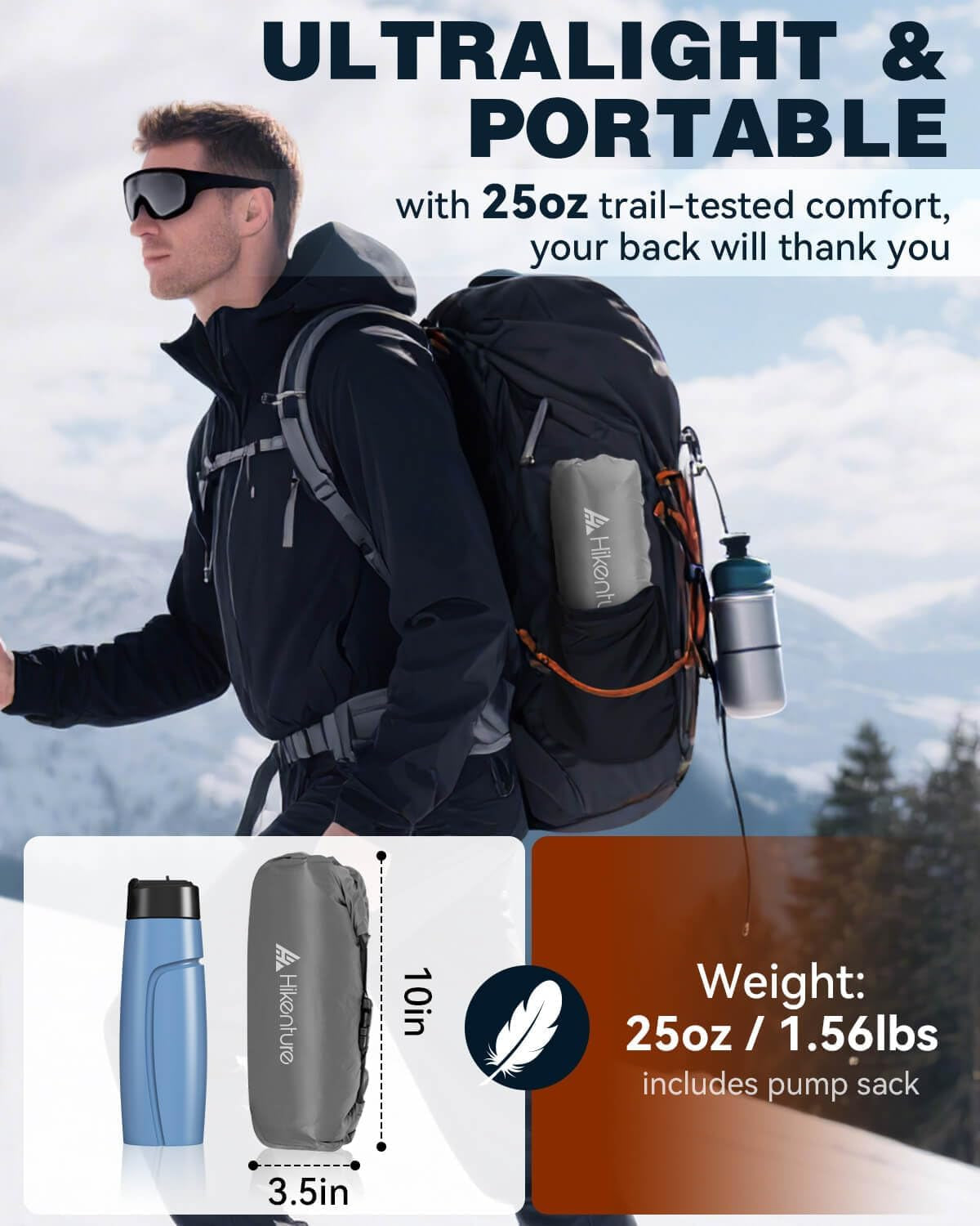 Camping Sleeping Pad with 6.2 R-Value, Ultralight Camping Mattress for All Season, Compact & Insulated Sleeping Mat for Backpacking,Hiking,Outdoor