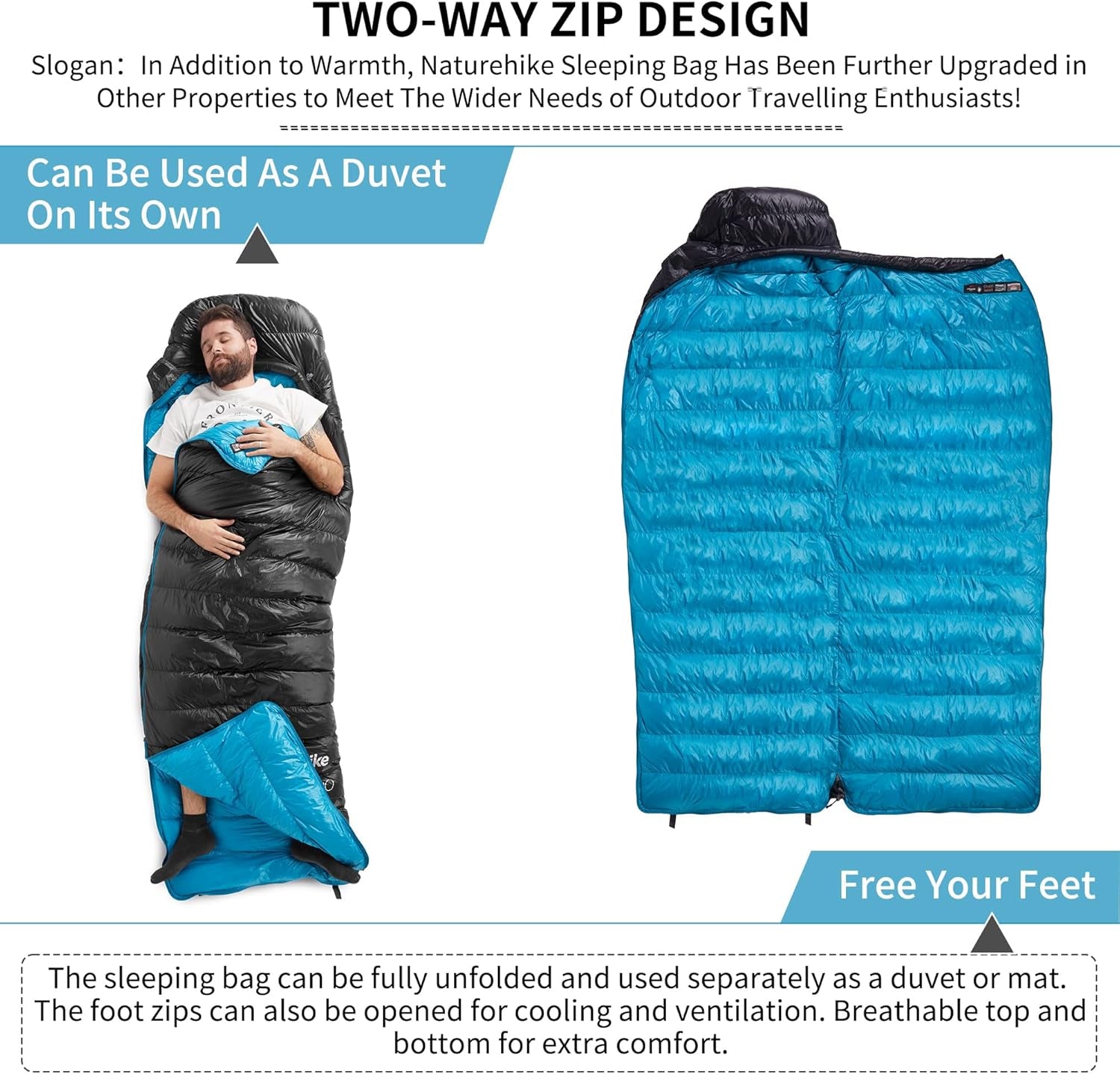 Ultralight down Sleeping Bag, 650FP Backpacking Sleeping Bag for Adults, 40.4℉ Waterproof Sleeping Bags for Camping, Hiking, Traveling with Compression Sack