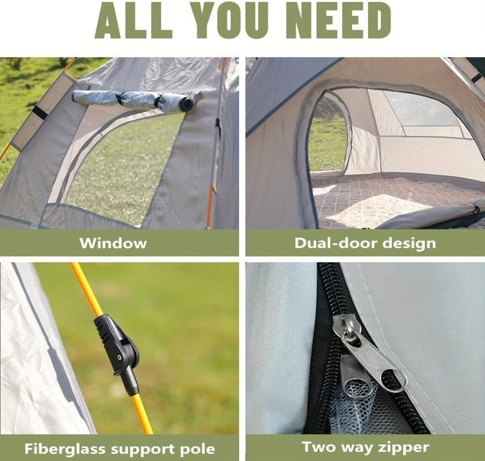 3-4 Person Instant Pop up Tent, Waterproof Outdoor Camping Tent 210X190X135Cm, Portable Family Tent with Carry Bag for Hiking, Backpacking, Picnic, Travel