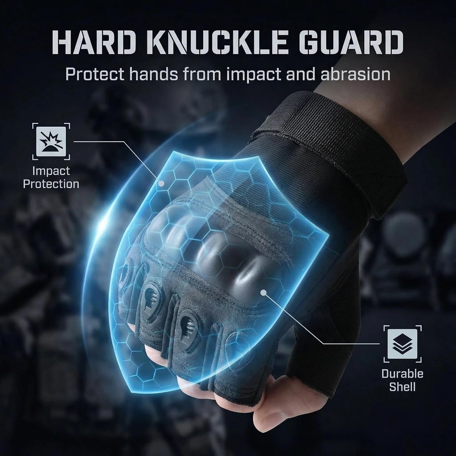 Fingerless Motorcycle Gloves Men Women Tactical Riding Black L | Breathable Soft Shell Protection,Non-Slip Grip,Wrist Support for Motorbike,Cycling,Fitness,Training,Outdoor Sports