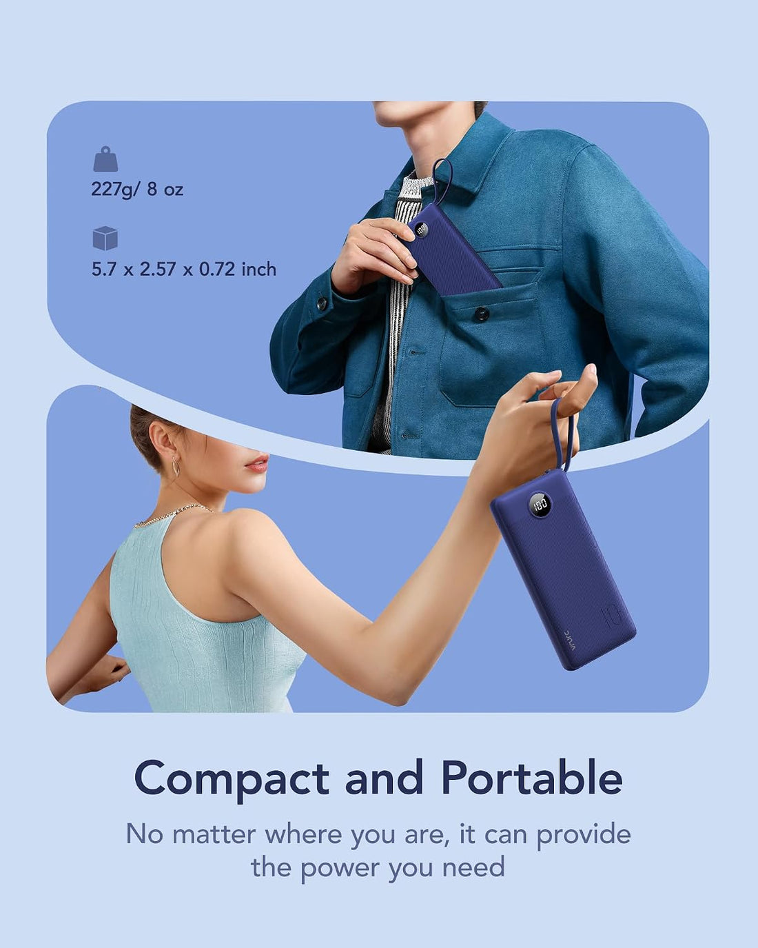 Portable Charger, Built in 4 Cables & Lanyard Power Bank 10000Mah | Compact USB C Phone Charging Bank 5 Outputs for Multi Devices,Travel Essential for Hiking Camping Business-Navy(1 Pack)