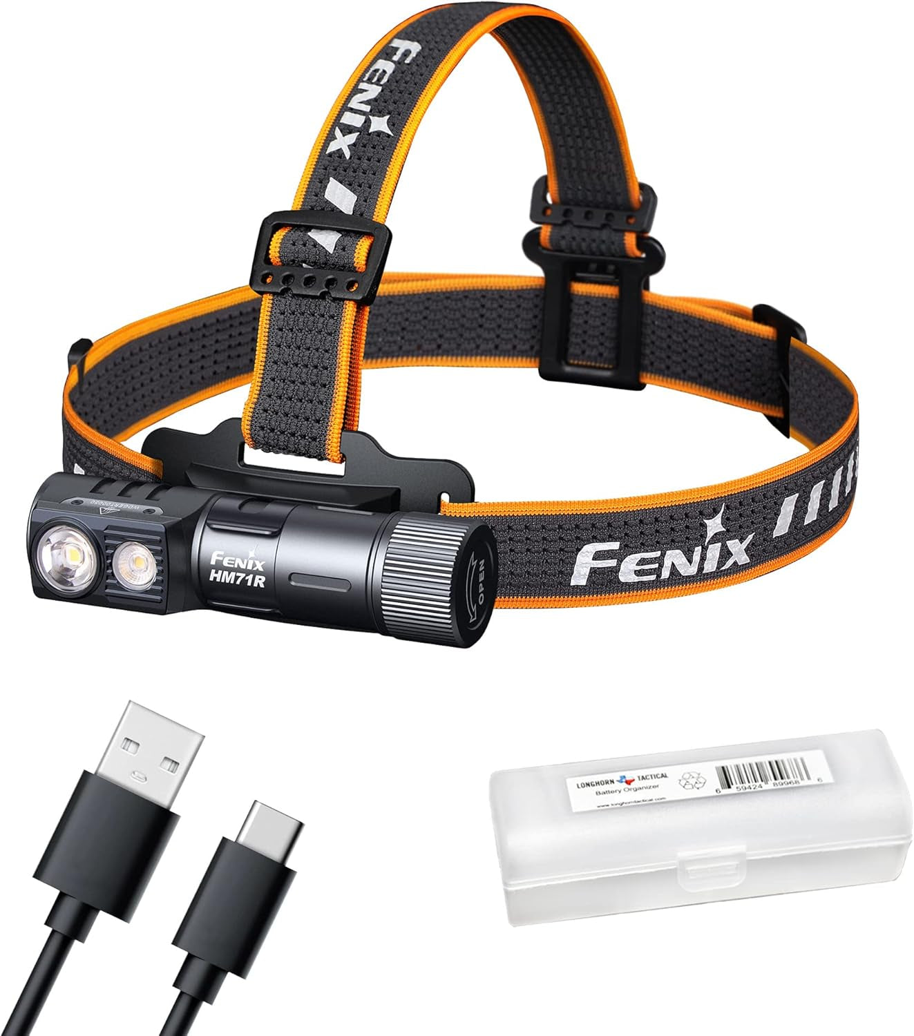 HM71R Headlamp, 2700 Lumen Super Bright USB-C Rechargeable Spot Light Flood Light L-Shape 90 Degree Right Angle Flashlight Industrial Grade with Lumentac Organizer