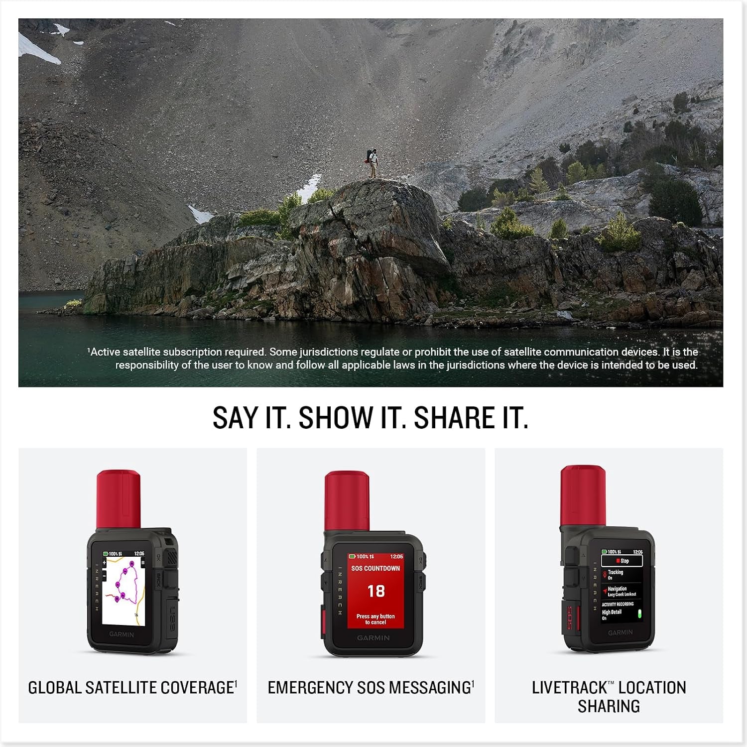 Garmin Inreach Mini 3 plus Satellite Communicator Color Touchscreen Bundle | for Off-Grid Messaging, SOS & Location Sharing | Interactive SOS | Livetrack | 350-Hour Battery + More