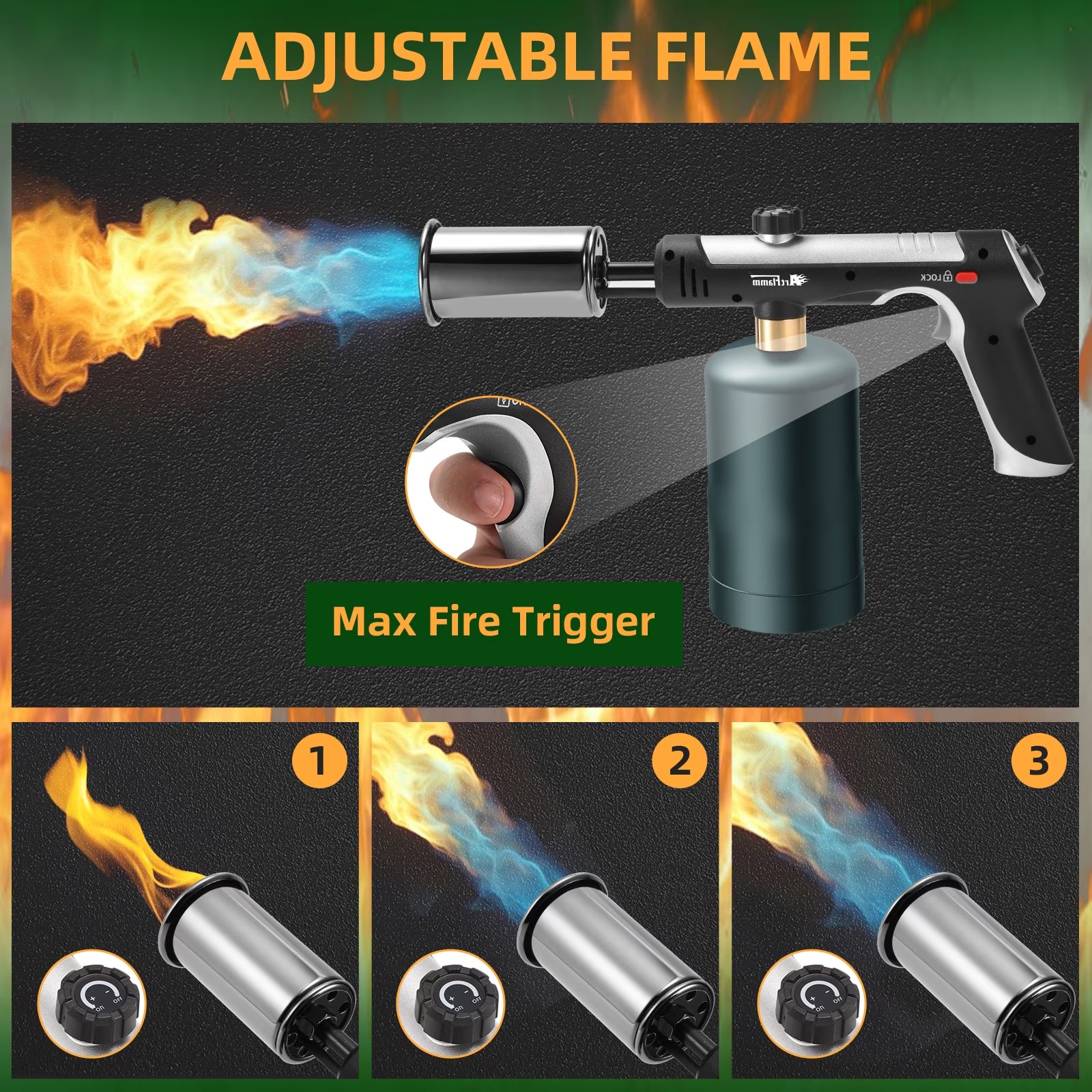 High-Performance Adjustable Flame Propane Torch Gun - Ultimate Grill Gun with Safety Lock for BBQ, Baking, Welding & Outdoor Adventures (Propane Tank Not Included)