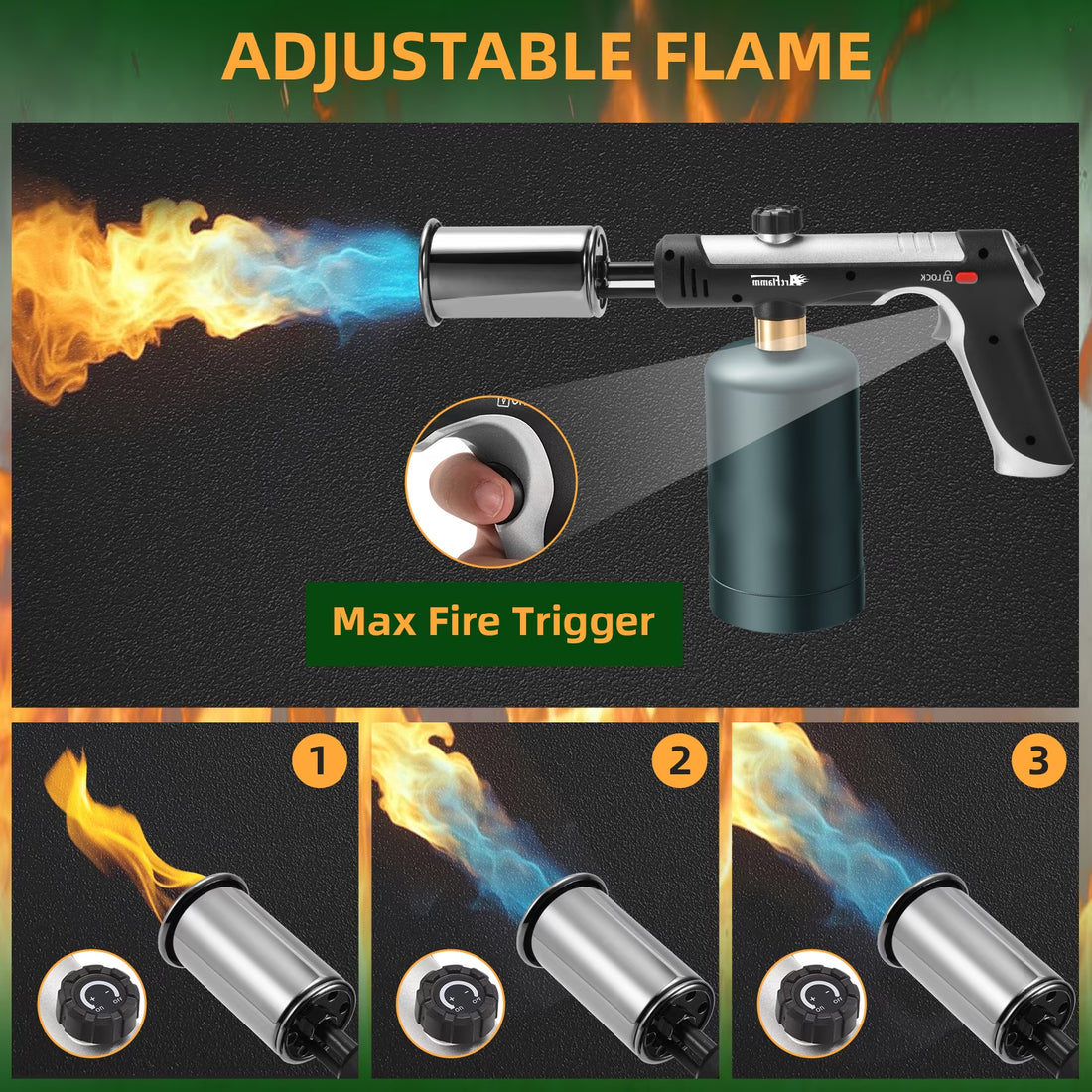 High-Performance Adjustable Flame Propane Torch Gun - Ultimate Grill Gun with Safety Lock for BBQ, Baking, Welding & Outdoor Adventures (Propane Tank Not Included)