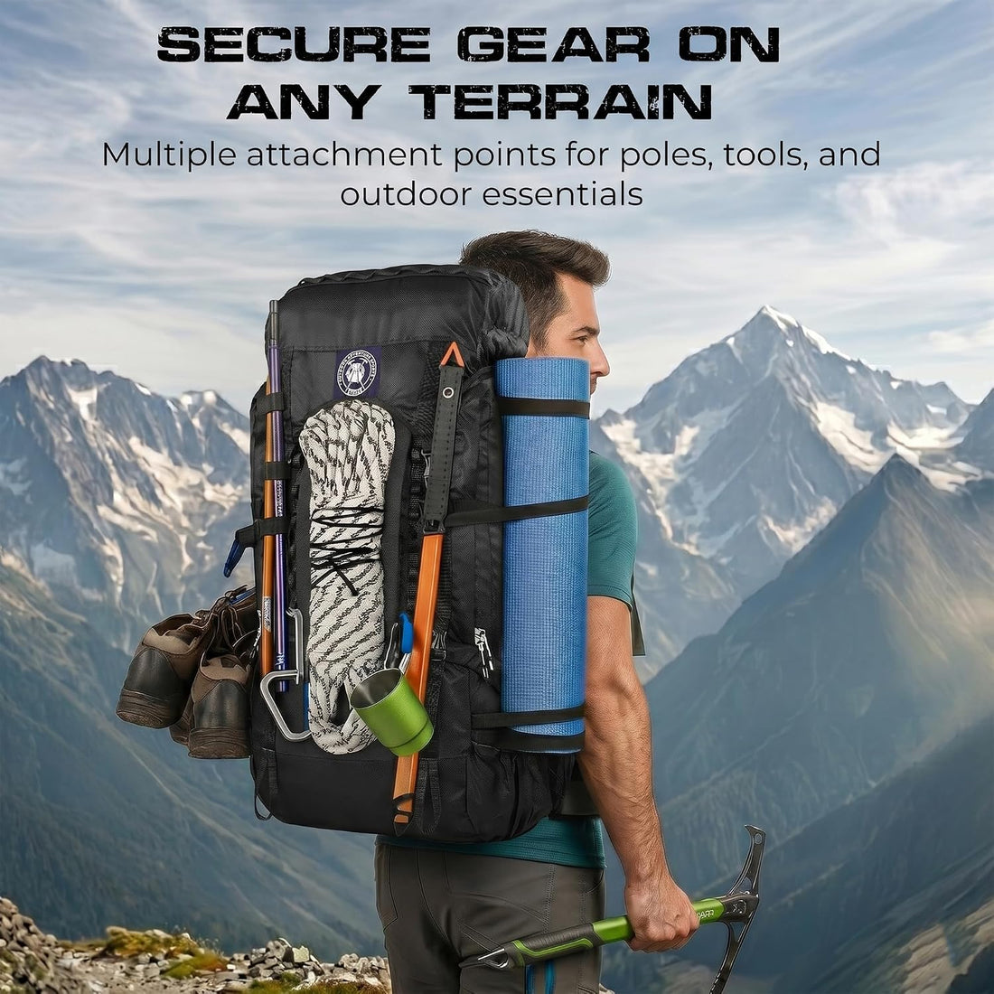 Supersonik 72L Internal Frame Hiking Backpack for Men and Women – Lightweight Waterproof Trekking & Camping Backpack with Rain Cover – Adjustable Back Length, Hydration Bladder Compatible