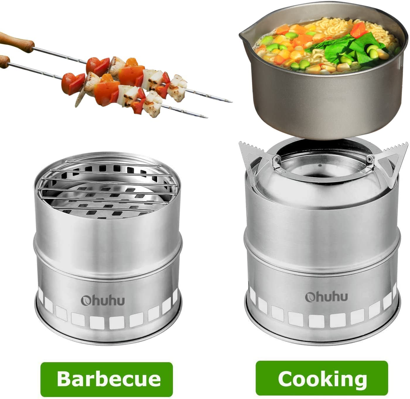 Camping Stove,  Camp Stove Wood Burning Stove Stainless Steel Stoves Mini Portable Stove for Camping Picnic BBQ Backpacking Hiking Survival Emergency Cooking Outdoor with Grill Grid Carry Bag | Hlein Stove Wood Burning Stove Stainless Steel with Carry Bag for BBQ Picnic Hiking Travel Survival Equipment
