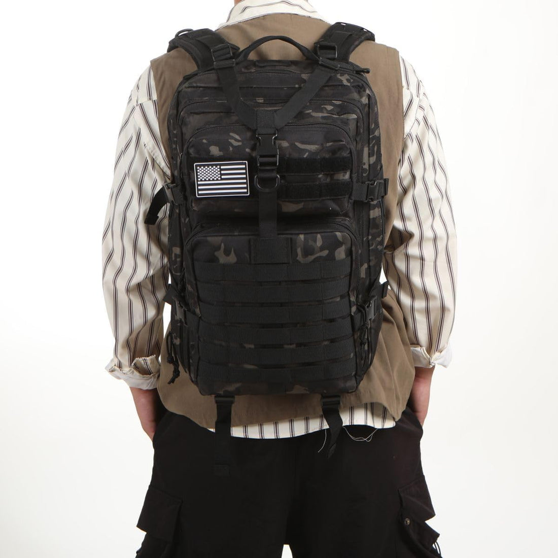 50L Sturdy Nylon Waterproof Fishing Hunting Backpack Outdoor Military Rucksacks Tactical Sports Camping Hiking (Camo Black)