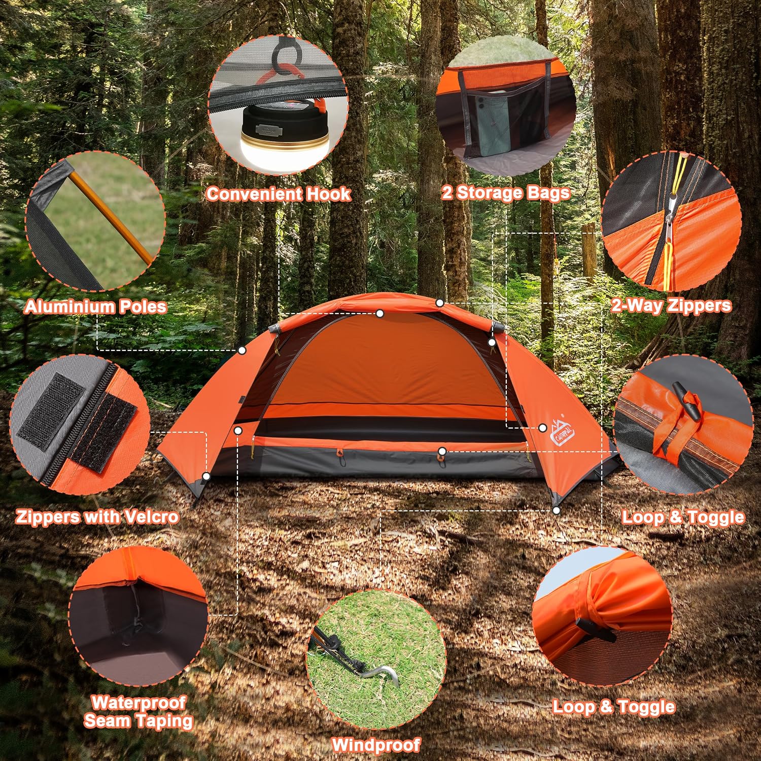 Ultimate 1-Person Camping Tent: Lightweight, Waterproof, and Windproof for All Seasons - Perfect for Hiking and Backpacking Adventures