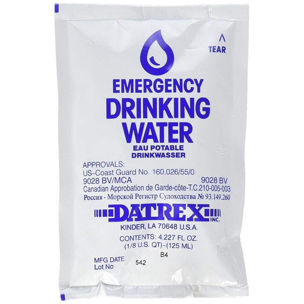 Datrex Emergency Drinking Water Pouches (4.2oz) - USCG Approved, Case of 64