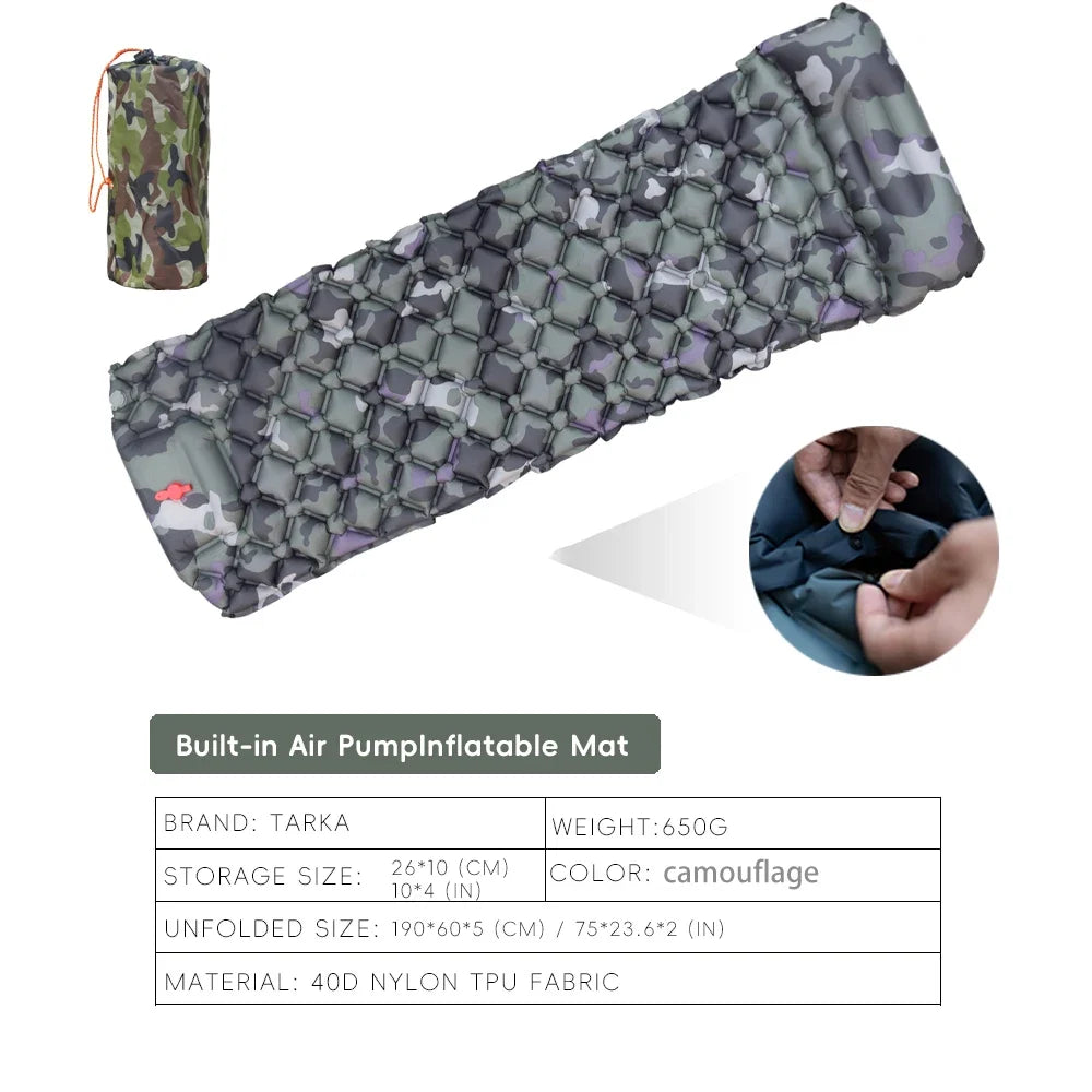 TARKA Inflatable Camping Mats Air Cushion With Pillow Outdoor Tourist Sleeping Pad Self-Inflating   Mattress For Hiking Climbing