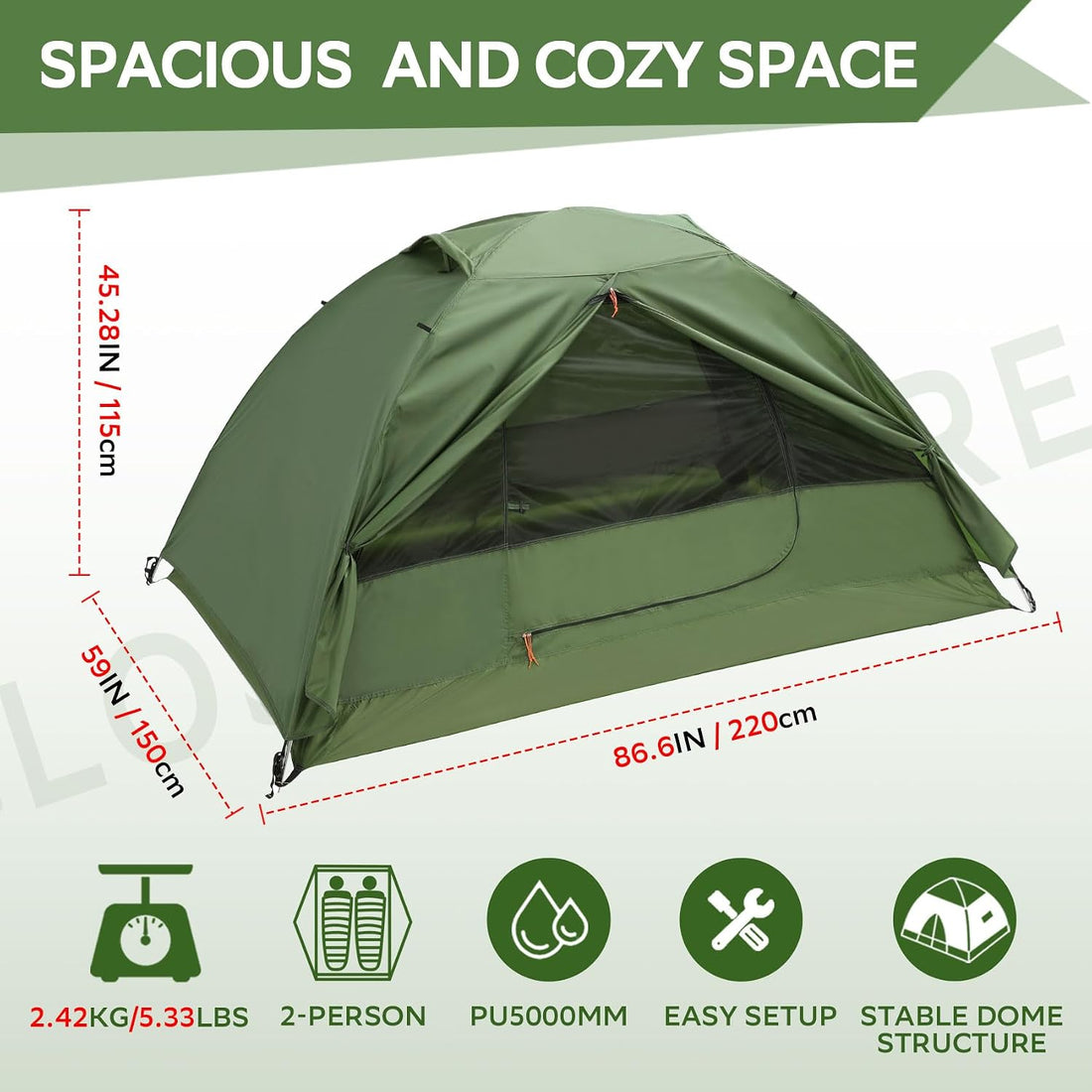 1/2/3/4 Person Lightweight Backpacking Tent, Easy Setup Tent | Aluminum Pole, PU 5000, Ultralight, Freestanding, Durable, Waterproof, Compact, Camping Tent for Hiking and Mountaineering