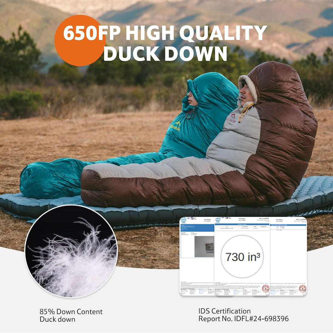 0 Degree RDS down Mummy Sleeping Bag for Adults, 650 Fill Power, Cold Weather Backpacking Sleeping Bag for Camping, Hiking, -1℉ 18℉ 30℉, YKK Zipper