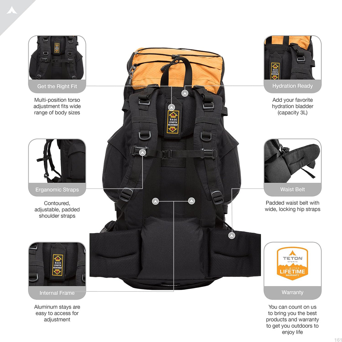 TETON 55L Scout Internal Frame Backpack for Hiking, Camping, Backpacking, Rain Cover Included