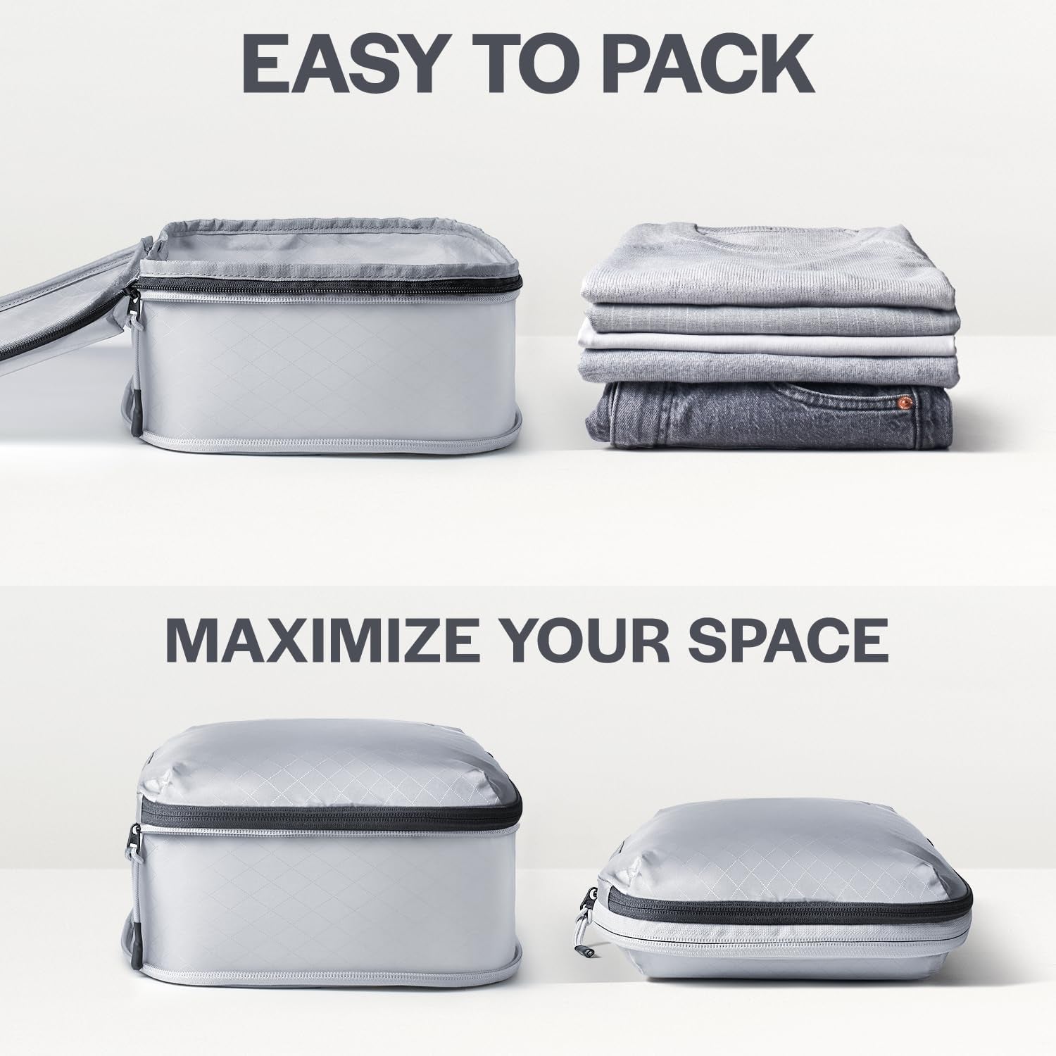 Ultralight Compression Packing Cubes for Travel, 6-Pack, Light Grey