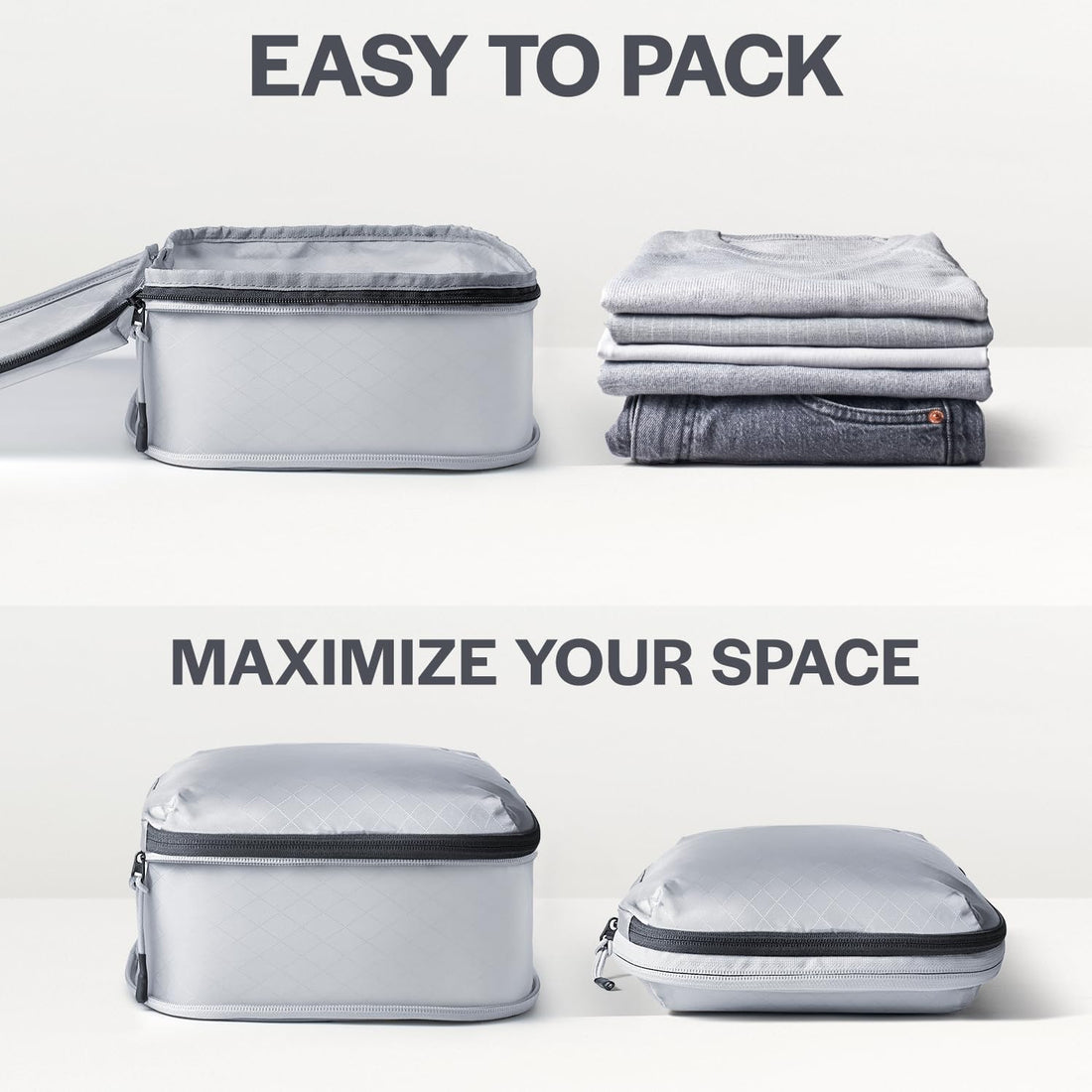 Ultralight Compression Packing Cubes for Travel, 6-Pack, Light Grey