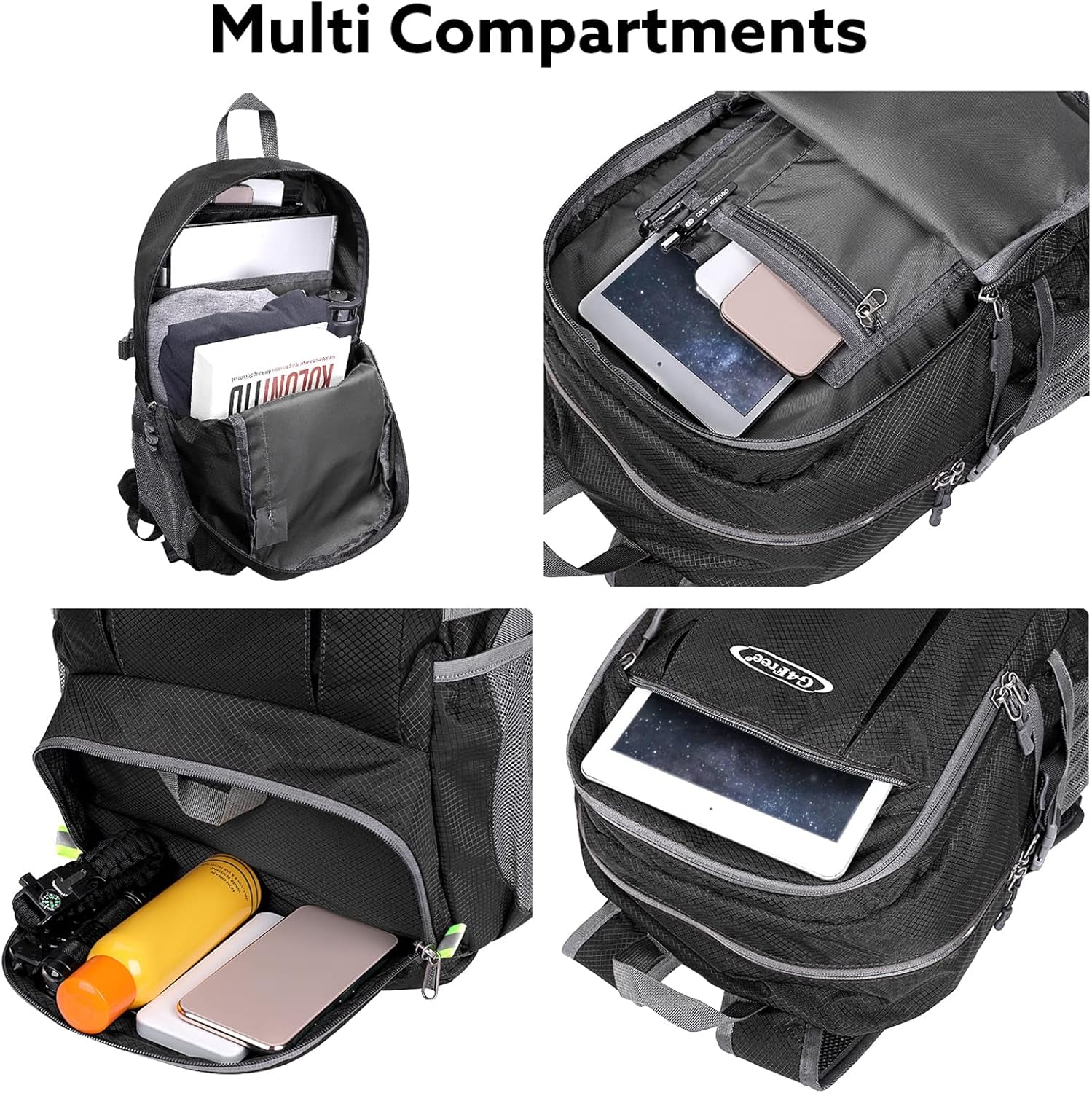 40L Lightweight Packable Hiking Backpack, Waterproof Travel Daypack | Water-Resistant Nylon, Size: 18.9*12.9*9.4 in (L*W*H), 100% Waterproof Wet Pocket, Travel, Climbing, Swimming (Black)