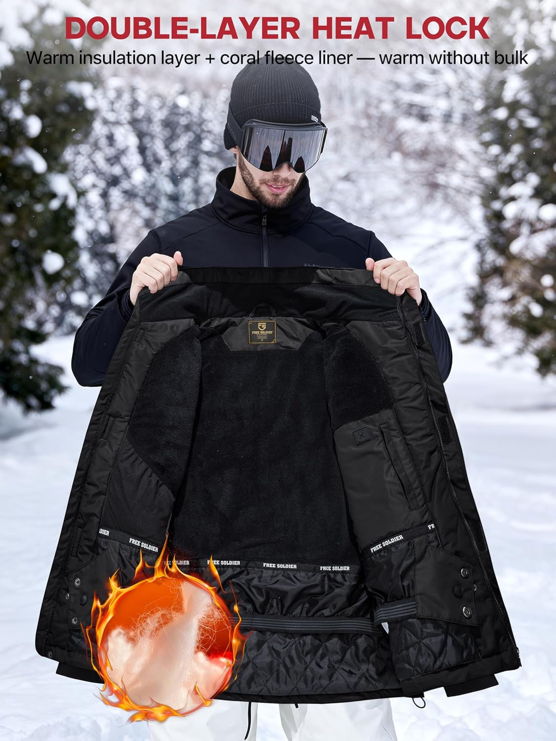 Men'S Waterproof Ski Snow Jacket Fleece Lined Warm Winter Rain Jacket with Hood Fully Taped Seams