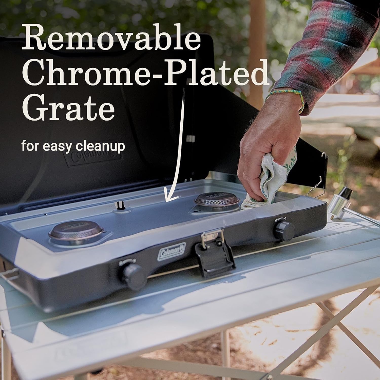 Coleman Triton 2-Burner Propane Stove, Portable Camping Cooktop with 2 Adjustable Burners & Wind Guards, 22,000 Btus of Power for Camping, Tailgating, Grilling, BBQ, & More