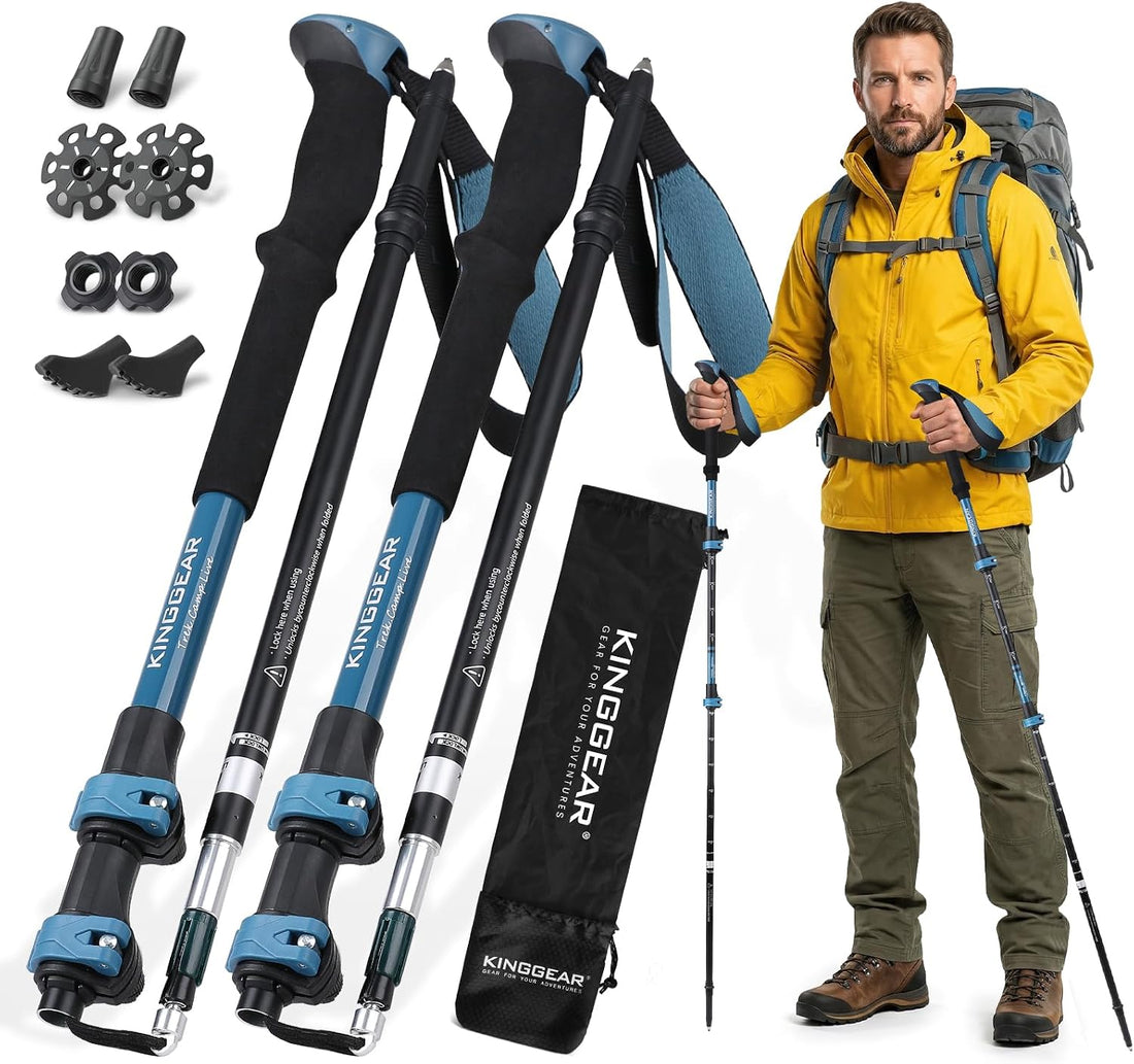 Hiking Poles 9.7Oz 7075 Aluminum Adjustable 2-Pack | Folds 17.3", Adj 31-51", EVA Grip, Flip Lock, Decompression Strap, Lightweight, for Hiking Travel Men Women
