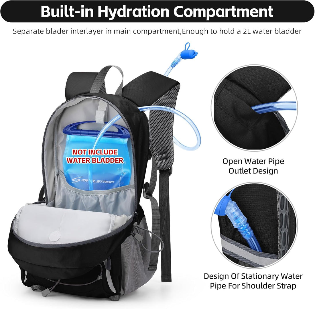 20L Lightweight Hiking Backpack, Waterproof Daypack for Camping | 210D Tear-Resistant Nylon, Breathable Shoulder and Back Panel, Multi-Compartment,Hydration System,Reflective Strip,Bungee Net