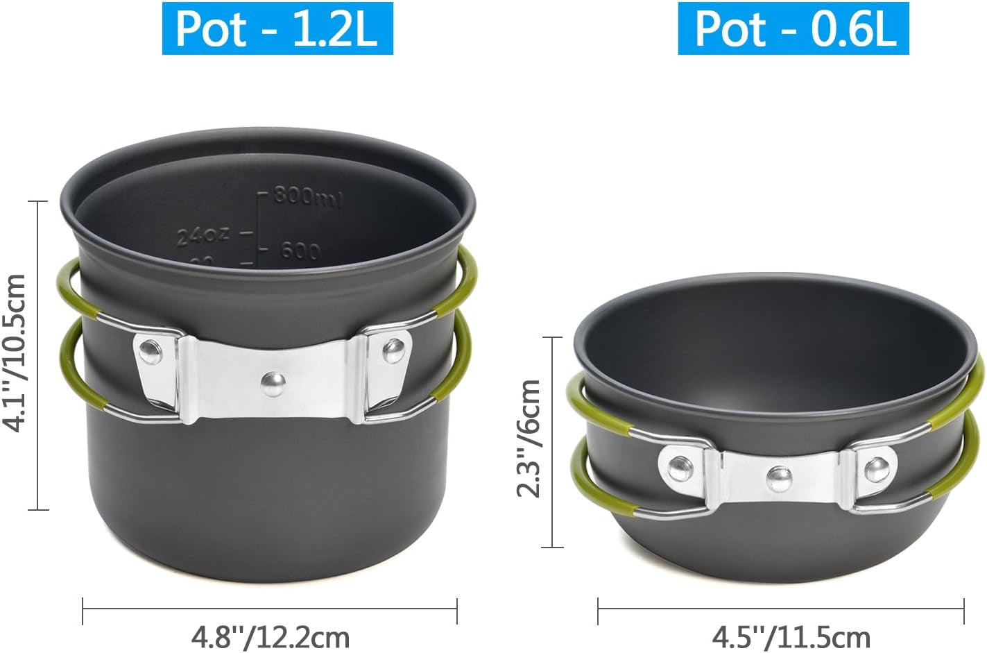 Camping Cookware Stove Set with 1.2L/0.6L Pots and Protable Stove | Stainless Steel Cup, Tank Bracket, Carabiner, Canister Stand Tripod, Fork Spoon Knive Kit for Backpacking Hiking Picnic