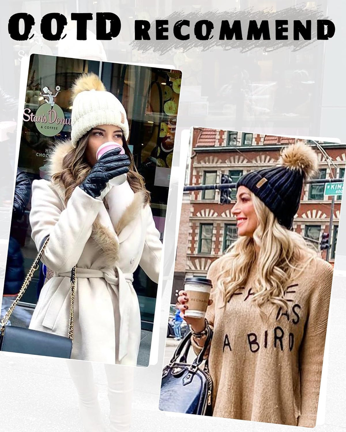 Womens Winter Knitted Beanie Hat with Faux Fur Pom Warm Knit Skull Cap Beanie for Women