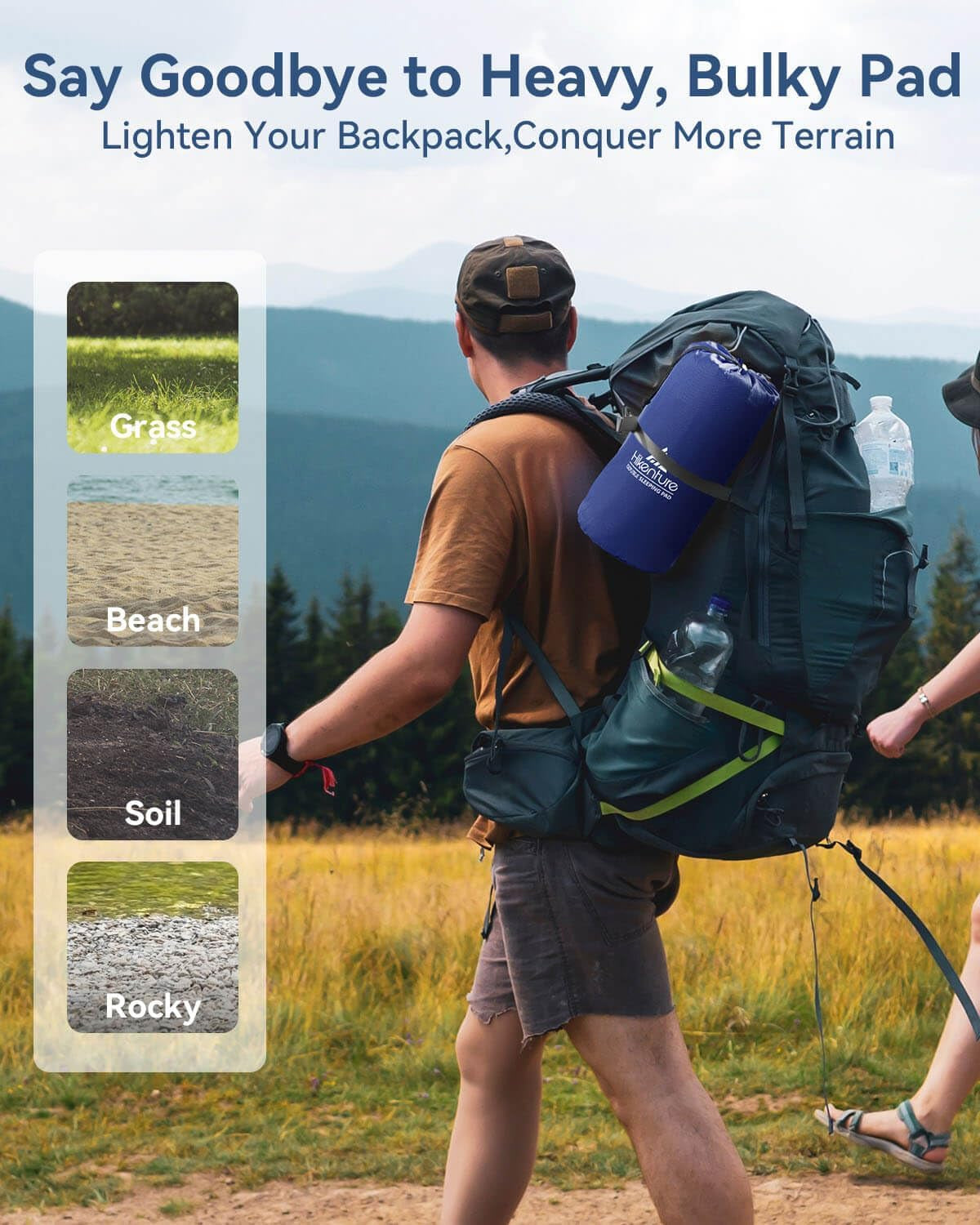 Double Sleeping Pad for Camping, Ultralight 4" Extra-Thick Camping Mattress 2 Person, Inflatable Backpacking Sleeping Mat, Hiking Air Mattress for Tent (Navy Footpump 79X47.5In)